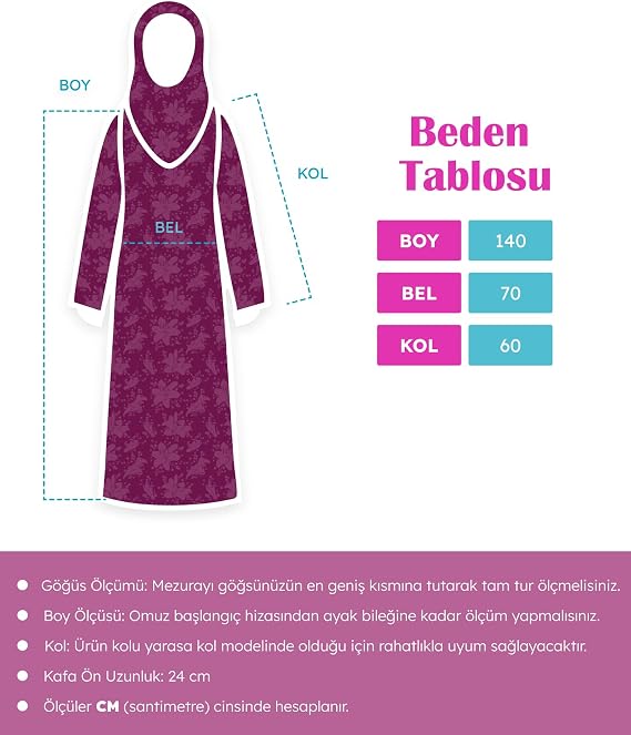 Pratik Tek Parça Manolya Desenli Namaz Elbisesi