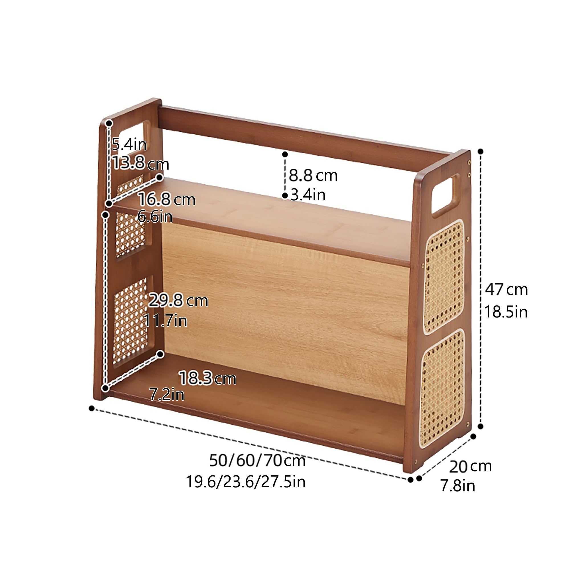 Organizador de escritorio de ratán con estante de almacenamiento de madera, estantería de escritorio para suministros de oficina en casa, estantería sobre estante de computadora, ideal para