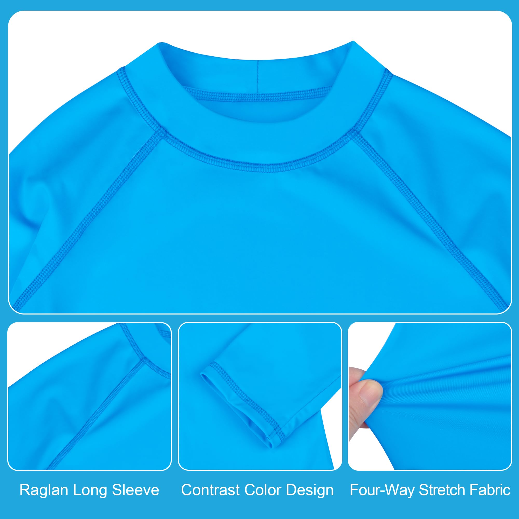 BIG ELEPHANT Paquete de 3 Camisetas de natación para niños con protección Solar UPF 50+ de Manga Larga para niños y niñas