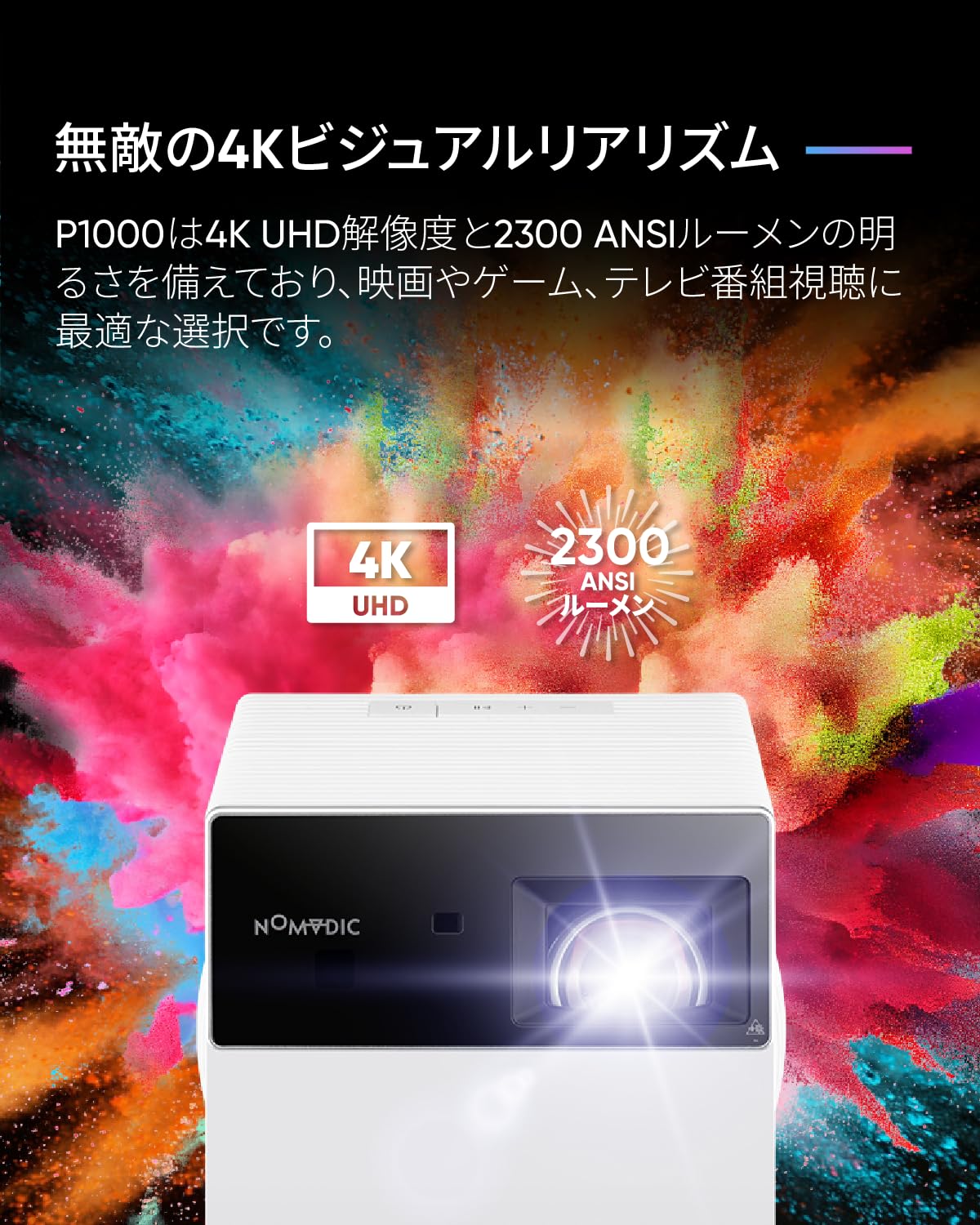 Amazon.co.jp: NOMVDIC P1000 4K 短焦点 ホームプロジェクター 家庭用 