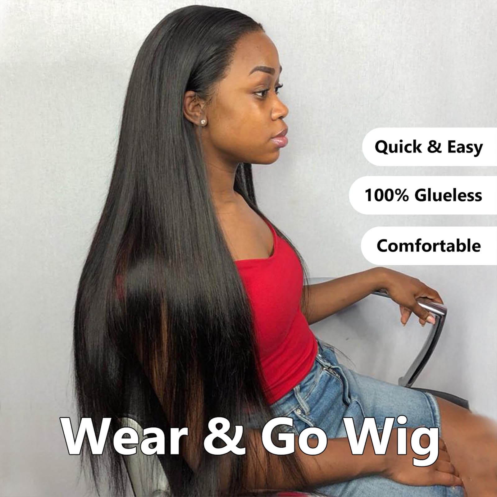 28" 6x5 Wear And Go Parrucche Senza Colla Pre-Cut 200% Densità HD Dritto Lace Frontale 100% Remy Umano Capelli D