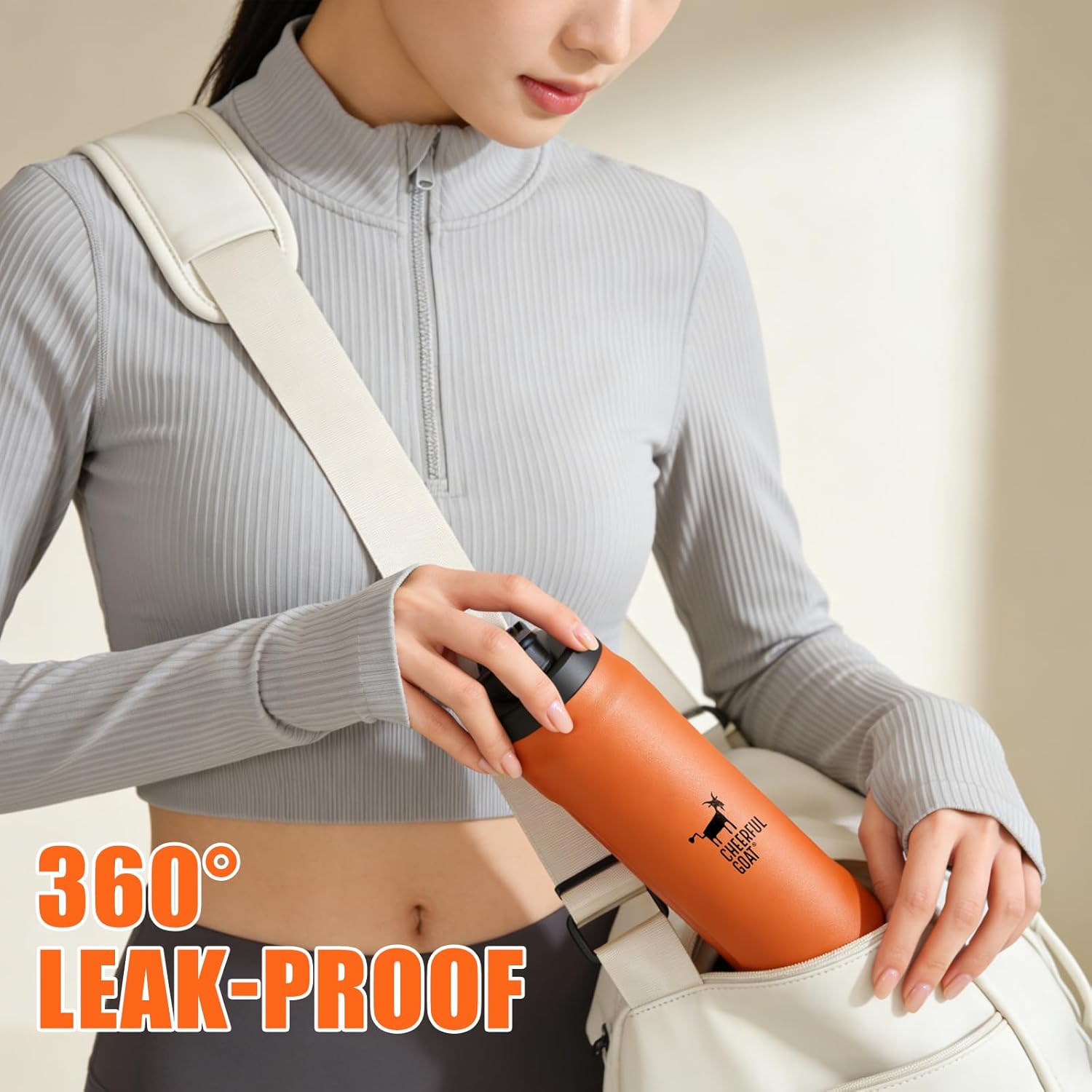 CHEERFUL GOAT Insulated Water Bottle with Straw, 25.5oz Ceramic Lined Stainless Steel Coffee Thermos, Leak-Proof Lid, Dishwasher Safe for Gym, Hiking, Camping,Sports Travel Bottle(Orange)