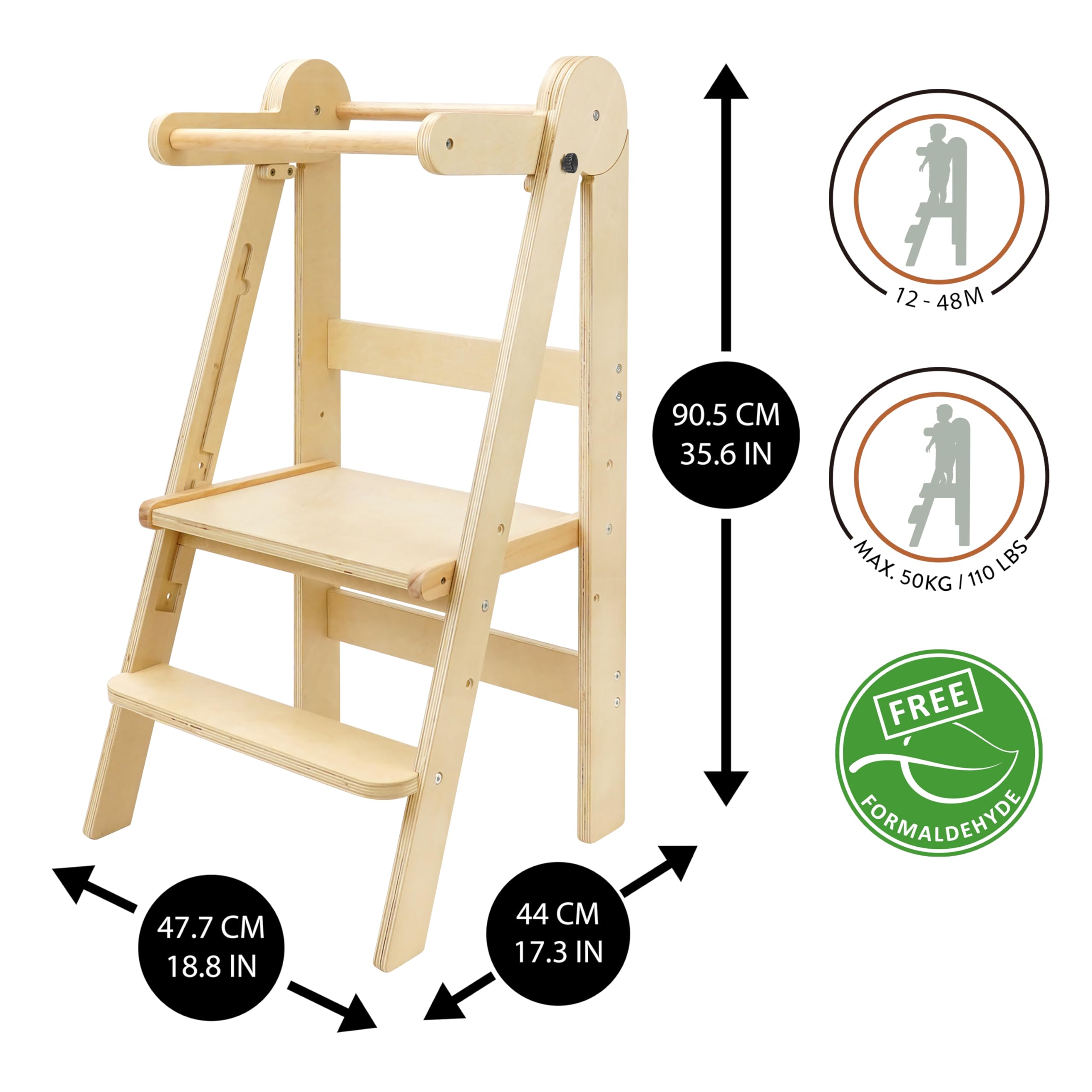 509 Lofty Tour d'apprentissage pliable, aide de cuisine pour enfants, Montessori, marchepied pliable, pratique pour le rangement, planche debout réglable en 3 hauteurs