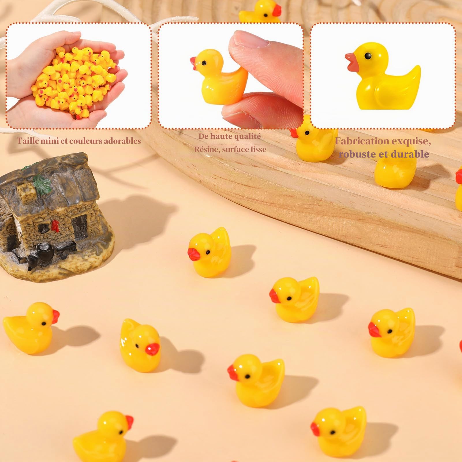 Halinuia 200 Mini Plastic Duck Hiding Ducks Miniature Resin Mini Figurine Decoration for Home Miniature Aquarium Garden Landscape DIY