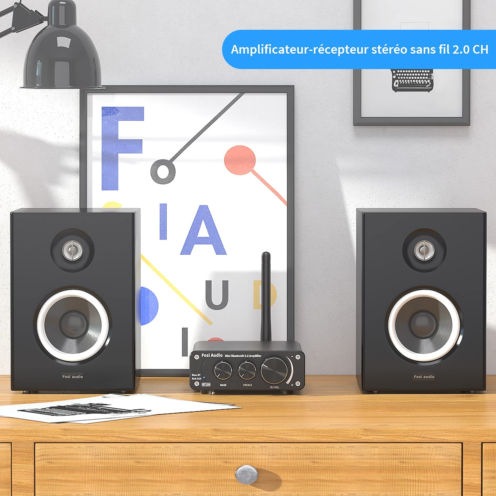 Fosi Audio BT10A Amplificateur Audio Bluetooth 5.0, Ampli Stéréo HiFi 2 Canaux avec Puce TPA3116, 50W x2 Amplificateur de Puissance HiFi Classe D avec Contrôle des Basses et des Aigus pour Home Cinema