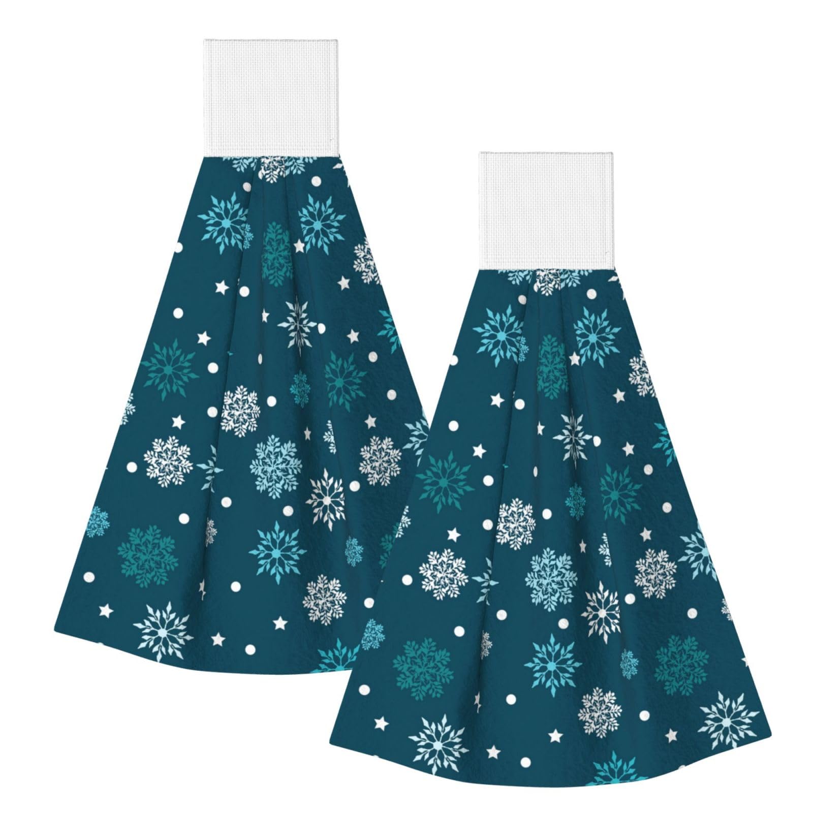 DOPKLNA Snowflakes Blue, 2 Pcs Hanging Coral Fiber Hand Towels for Bathroom, Absorbent Kitchen Towels
