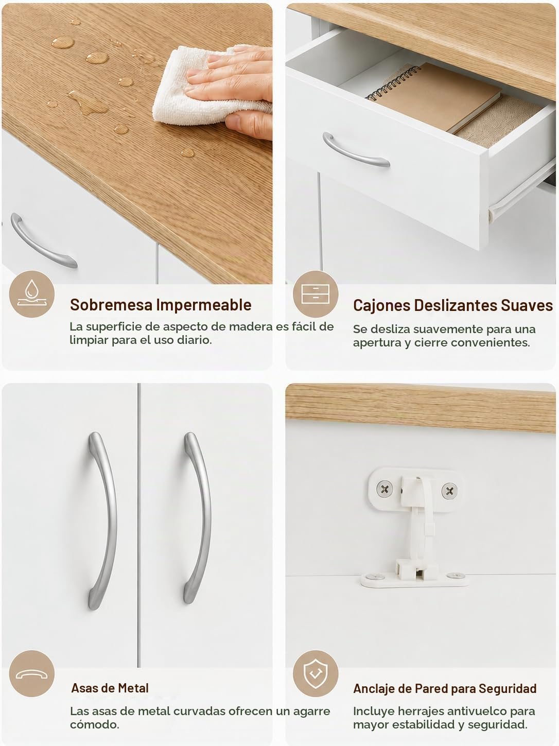 Hitsuki Aparador de Comedor Blanco con 4 Puertas y 1 Cajón 110×30×70cm | Aparador con 4 puertas y 1 cajón que ofrece almacenaje práctico para vajilla, cubiertos y accesorios en el comedor