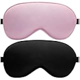 Silk Sleep Mask – 2 Pack Silk Eye Mask for Sleeping, Adjustable Strap, 100% Blackout, Soft Travel & Home Sleep Shade Cover for Women & Men (Pink & Black)