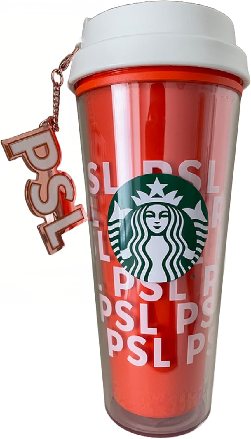 STARBUCKS PSL Pumpkin Spice Latte Tumbler with Lid, Handle and Charm 16