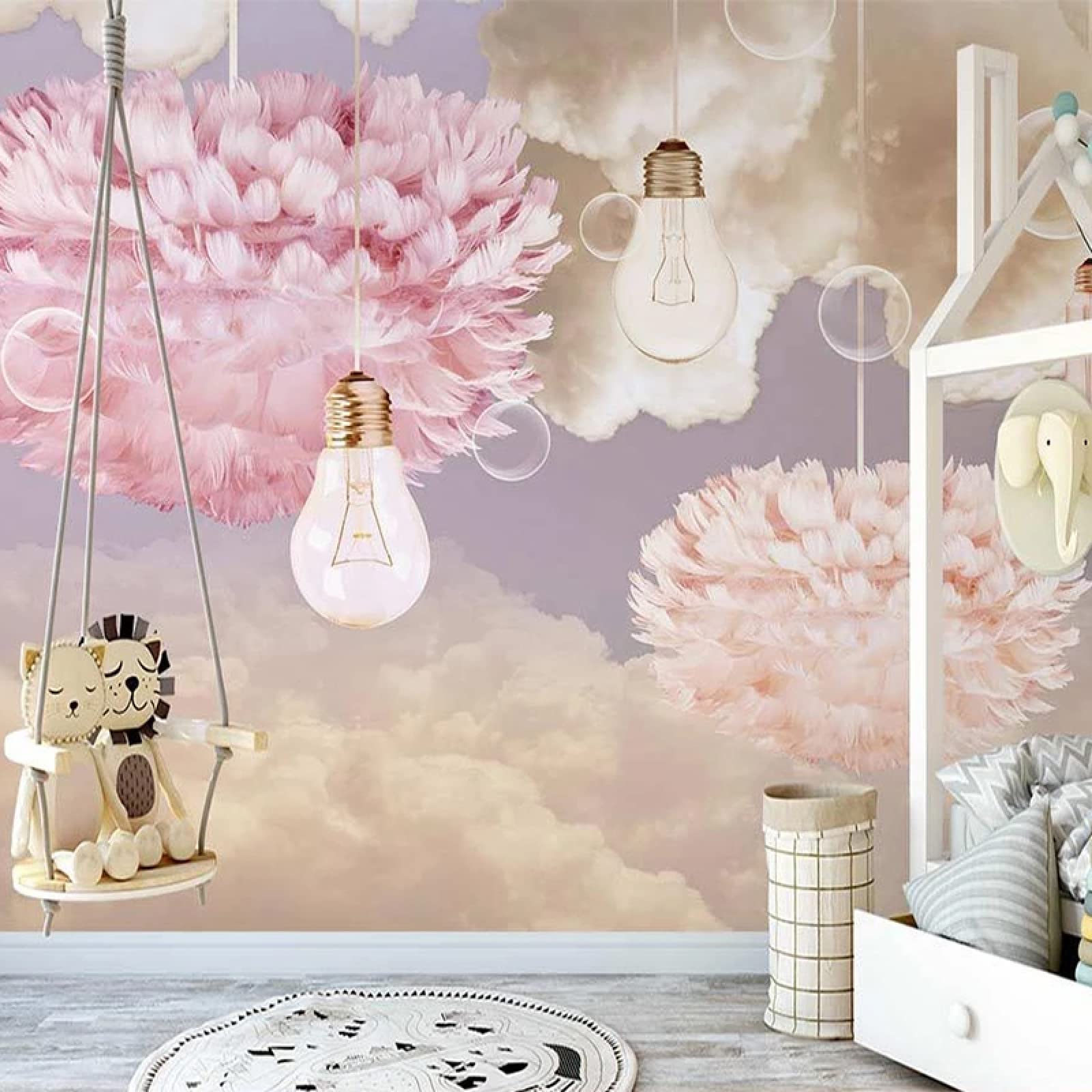 Personalizzato Di Qualsiasi Dimensione Nordic Dipinto A Mano Piuma Cielo Stellato 3D Murale Carta Da Parati Camera Da Letto Per Bambini Sfondo Interno Decorazione Murale 430Cm(W)×300Cm(H)