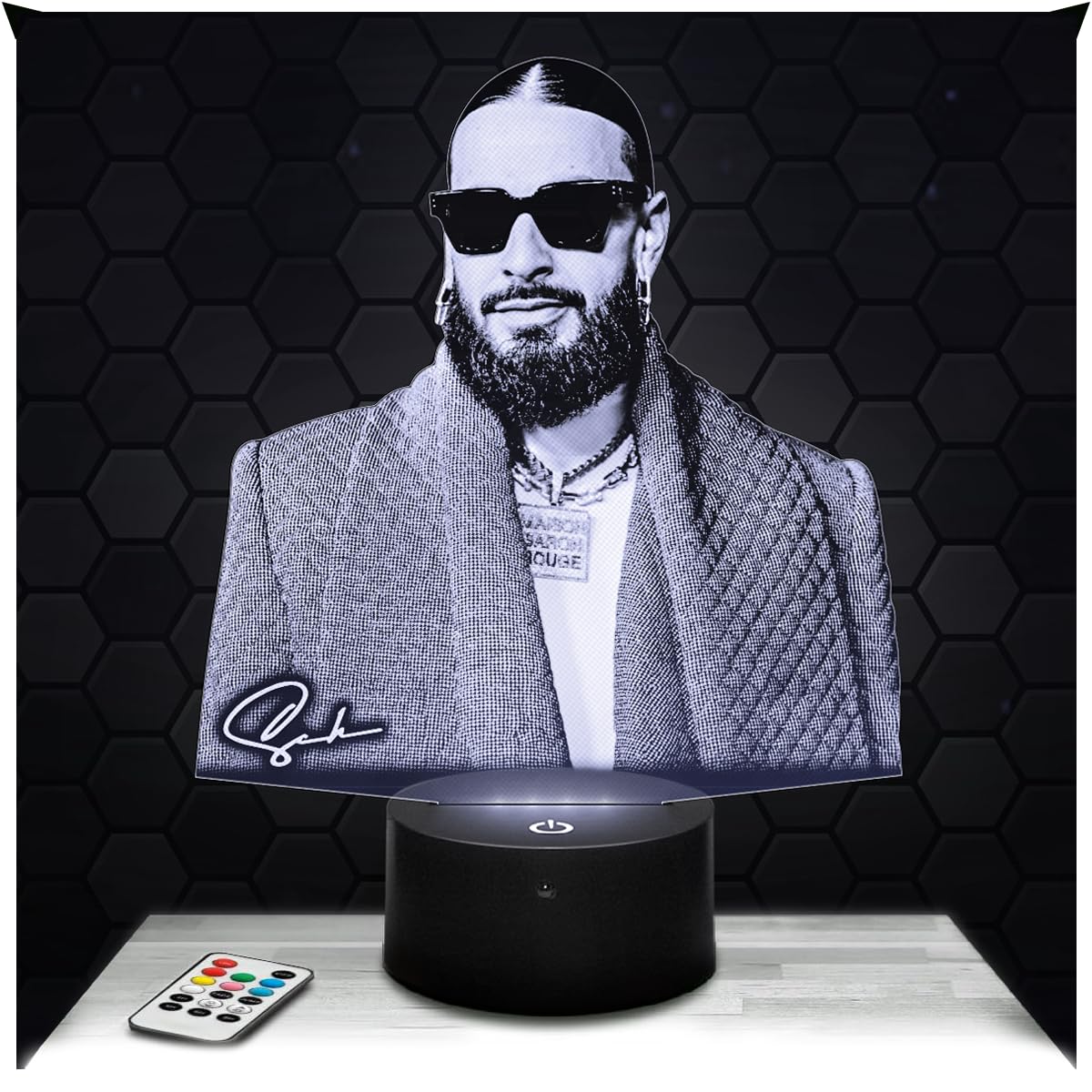 Lampephoto.fr - 3D Lamp SCH Rapper Singer from Marseille, Touch LED Night Light, 3D Hologram Effect, Christmas Birthday Gift Idea for Men and Women, Bedroom Decoration Object