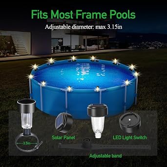 Pool Lights for Above Ground Pools,Solar Pool Light 6 Pack for Framed Above Ground Pools, Outdoor Yard Garden Pool Decoration Night Light,Waterproof Swimming Pool Accessories Lights