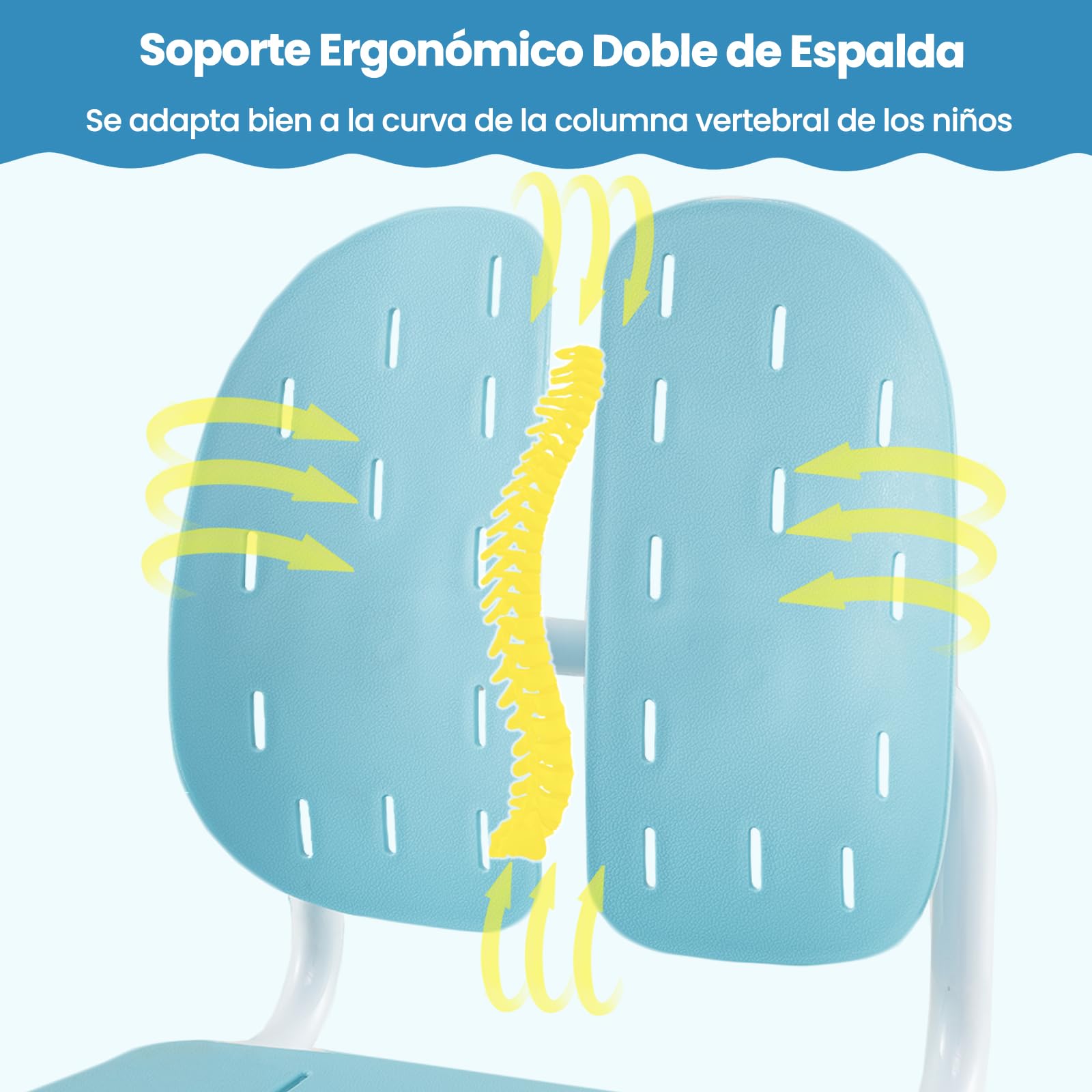 COSTWAY Silla Escritorio Infantil, Silla Juvenil para Escritorio con 5 Altura Ajustables, Doble Respaldo y Asiento Transpirable, Estructura Metálica, Asiento de Ordenador para Niños de 3+ Años (Azul)