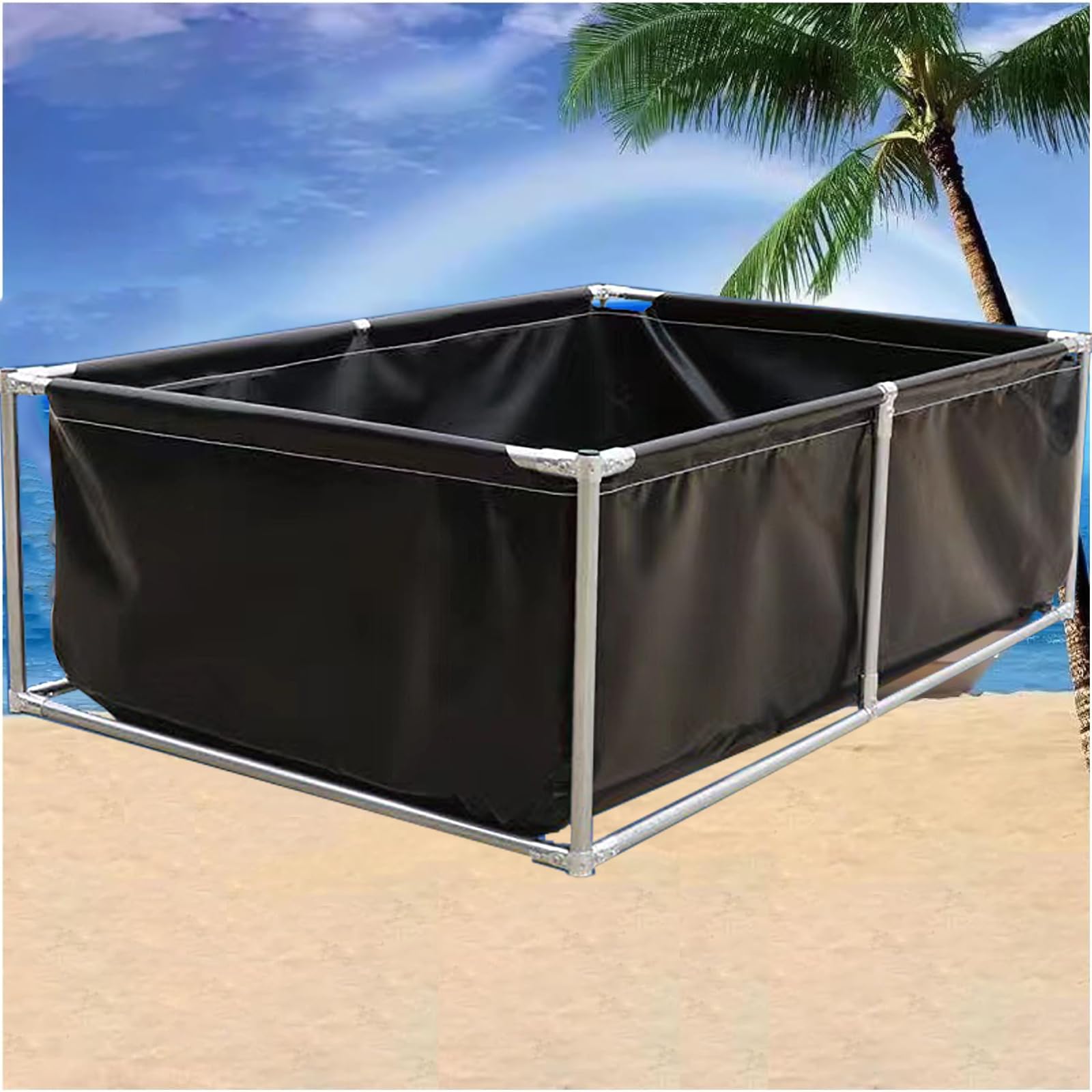 Piscina de acuario para peces koi y tortugas, estanque ornamental sobre el suelo con válvula de drenaje, ideal para hábitat al aire libre y piscina, 1,5 x 1 x 0,9 m