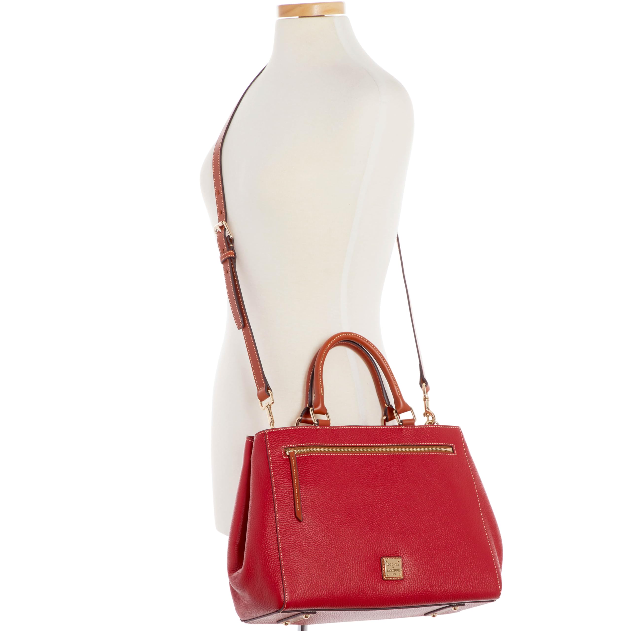 Dooney & Bourke Satchel Bags for Women, Pebble Grain Leather Zip Handbag with Crossbody Strap | with Crossbody Strap: Red