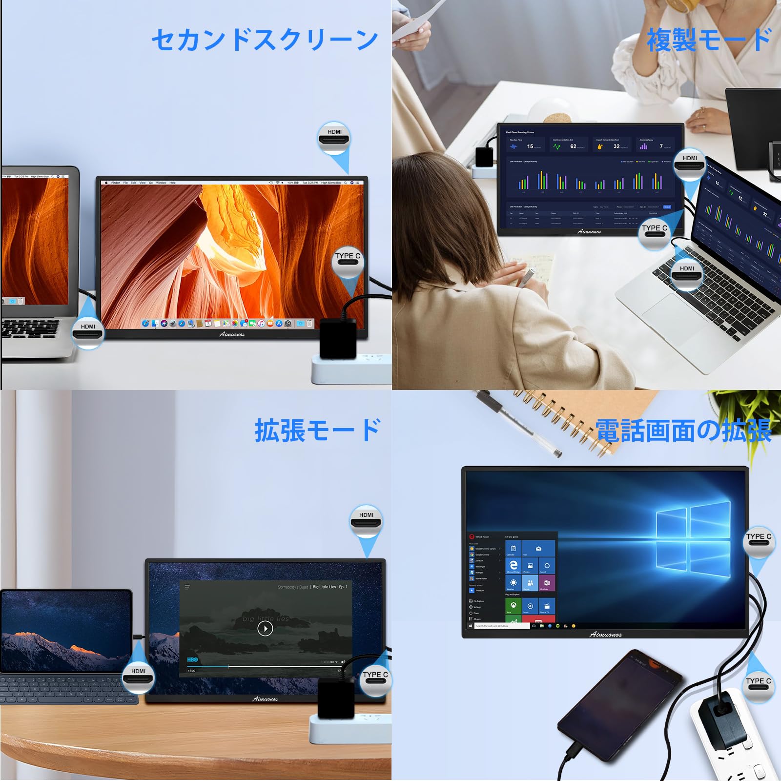 Amazon.co.jp: 23.8インチポータブルモニター、1080Pモバイル