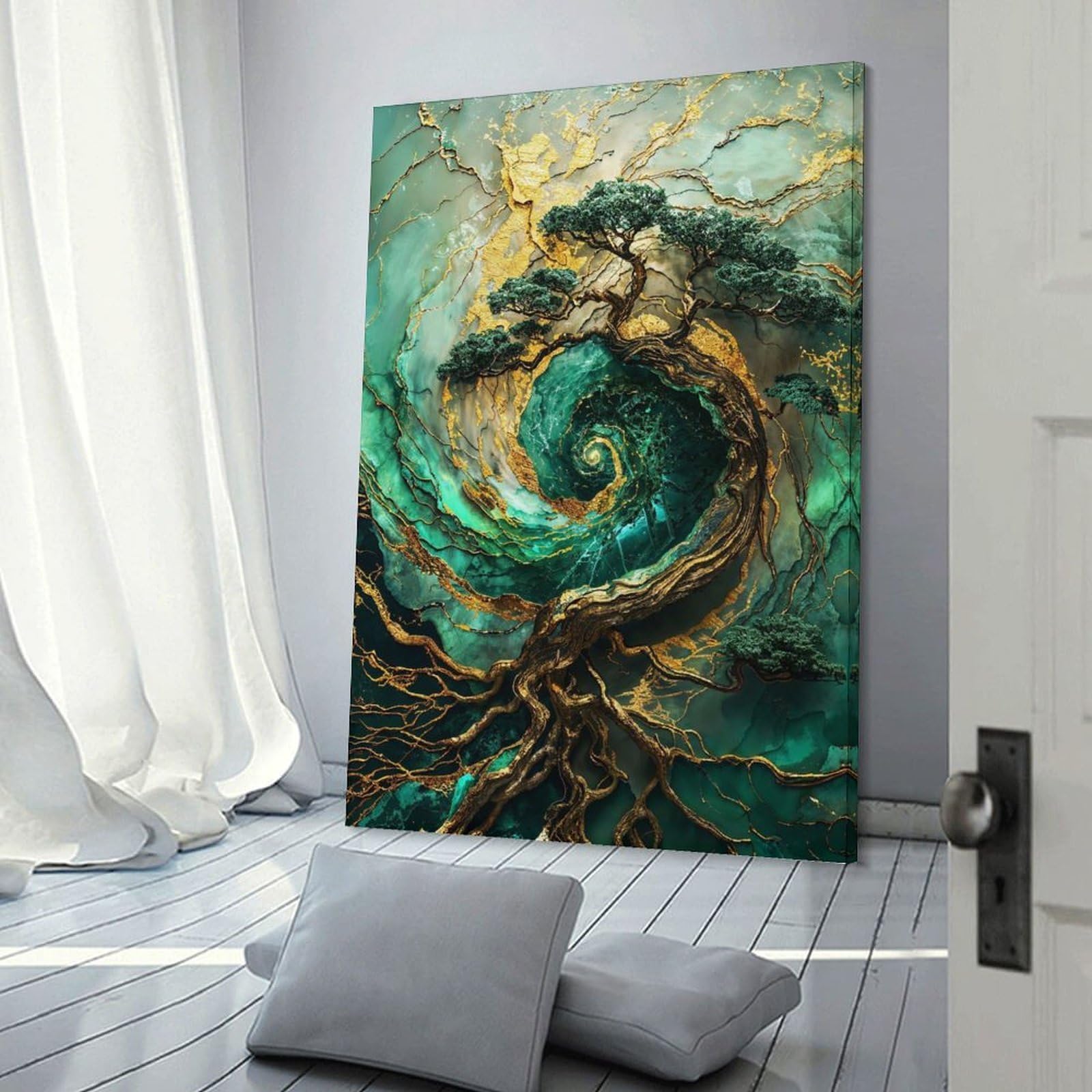 Junmoney Frame-Tree Of Time Kintsugi Art Canvas Wall Picture Tree Of Time Kintsugi Art, 20X30inch(50X75cm), For Home Lounge, Bedroom Or Reading Nook, A Home Accent With Warm Character