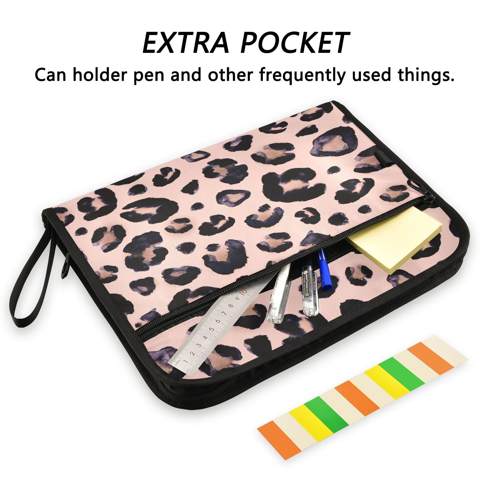 Leopard Print Cheetah Pink File Organizer 13 Pocket Expanding File Folder with Front Pouch Portable Business Fire Storage Document Organizer Folder with Zipper - Image 2