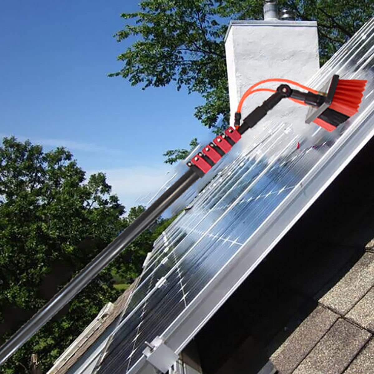 Aioneer Solar Panel Cleaning Brush, Window Cleaning Pole, Window Cleaner Kit, Water/Hose Fed Pole, Window Cleaning Brush Equipment, Cleaning Photovoltaic And Solar Panels,18Ft/5.-12FT/3.6M