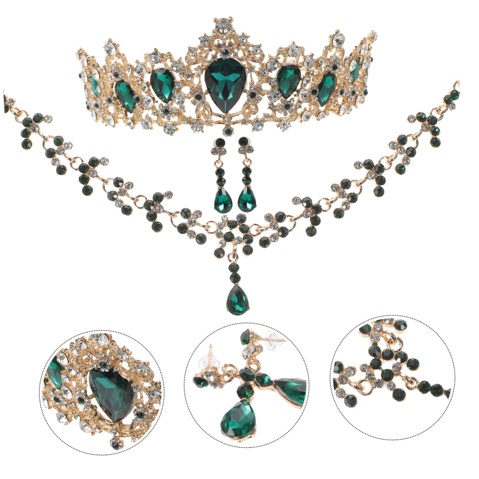 Elegant Bride Vintage Crown Choker Colliers pour Femme Kit de Bijoux Kit de fête Costumes Accessoires Verts