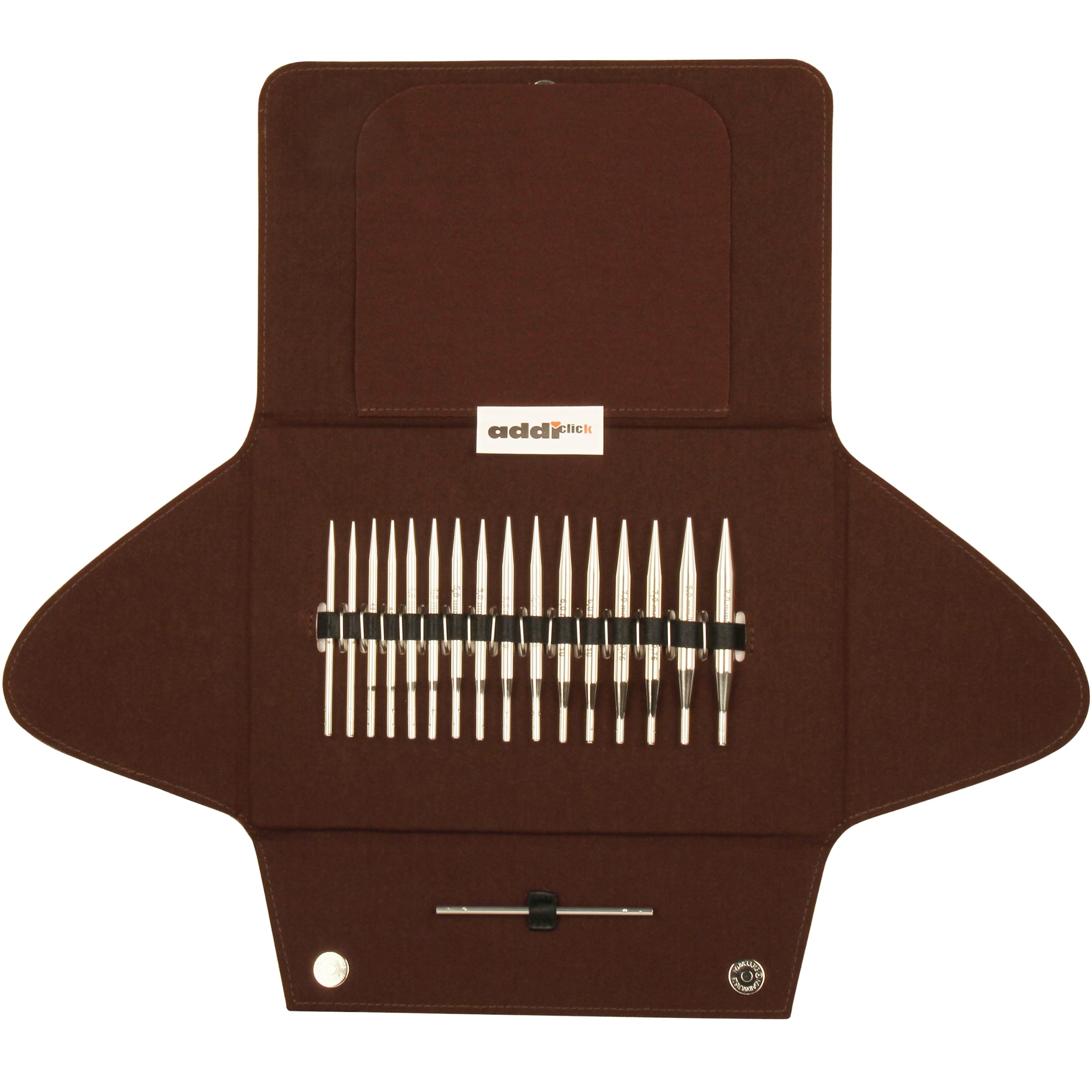 skacel by addi addiClick Interchangeable Knitting Needles Set, Circular Needle Kit with Short Rocket Plated Brass Tips and Nylon Cords
