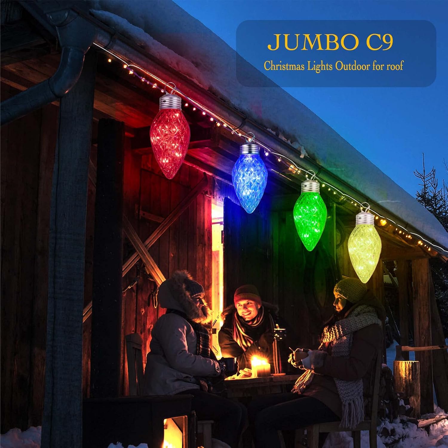 4ct Twinkling Multicolor LED Jumbo C9 C7 Bulb Christmas Lights 12Ft. with 15 LEDs in each Strawberry Bulb, Connectable Hanging String Lights for Outdoor Porch Patio Eave Xmas Trees Roof Decoration - Image 4