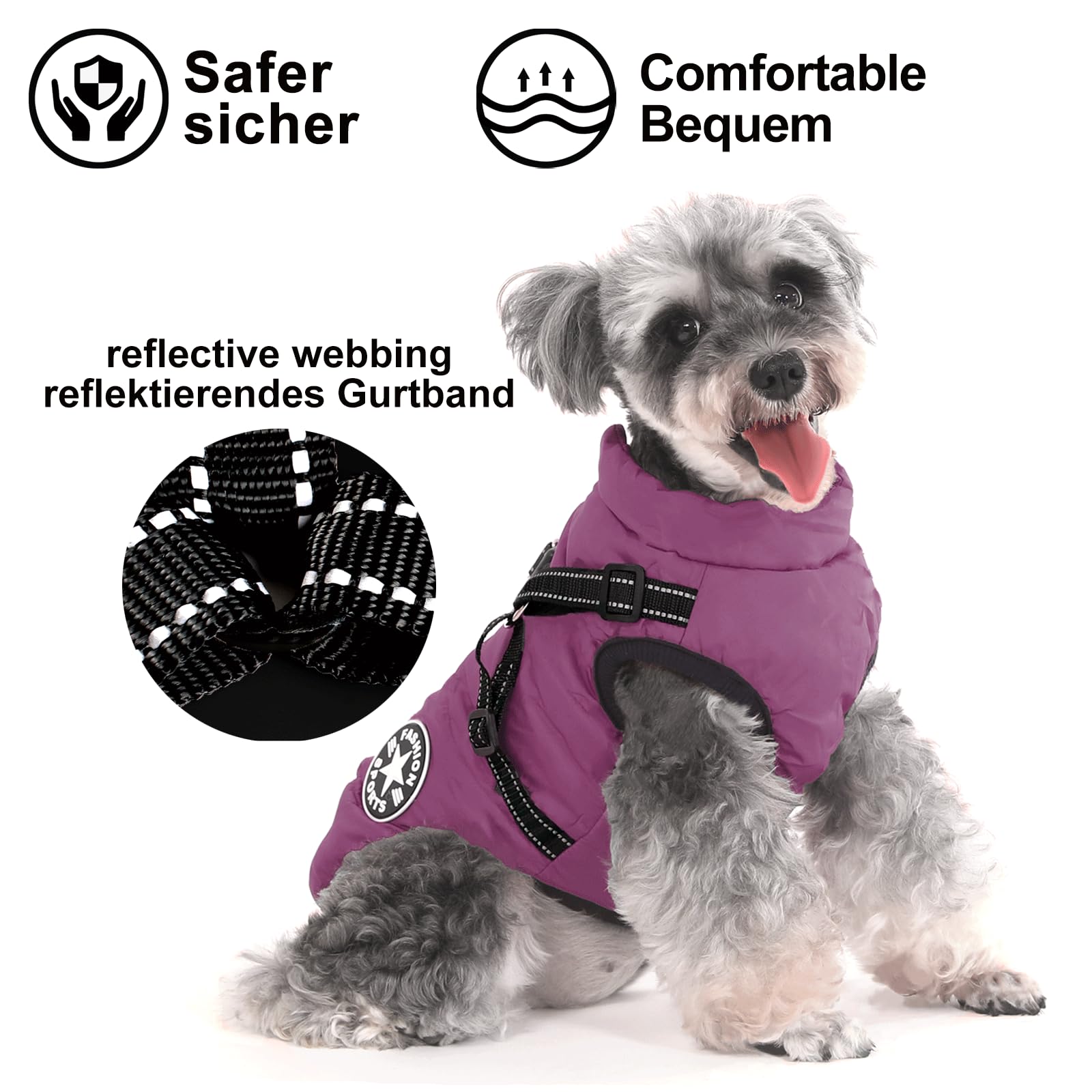 Aywoja Cappotto Cane Invernale, caldo, cappotto per cani con pettorina, impermeabile, lavabile in lavatrice, con strisce riflettenti, resistente anello a D