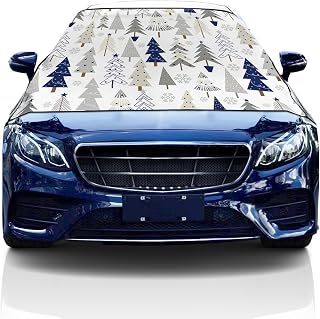 Windshield Cover for Ice and Snow, Car Windshield Snow Cover, Waterproof Snow Protector Covers with Side Mirrors Cover,Xmas Geometric Xmas Tree Texture Blue Car Window Covers for Vans Suvs 57"x47"