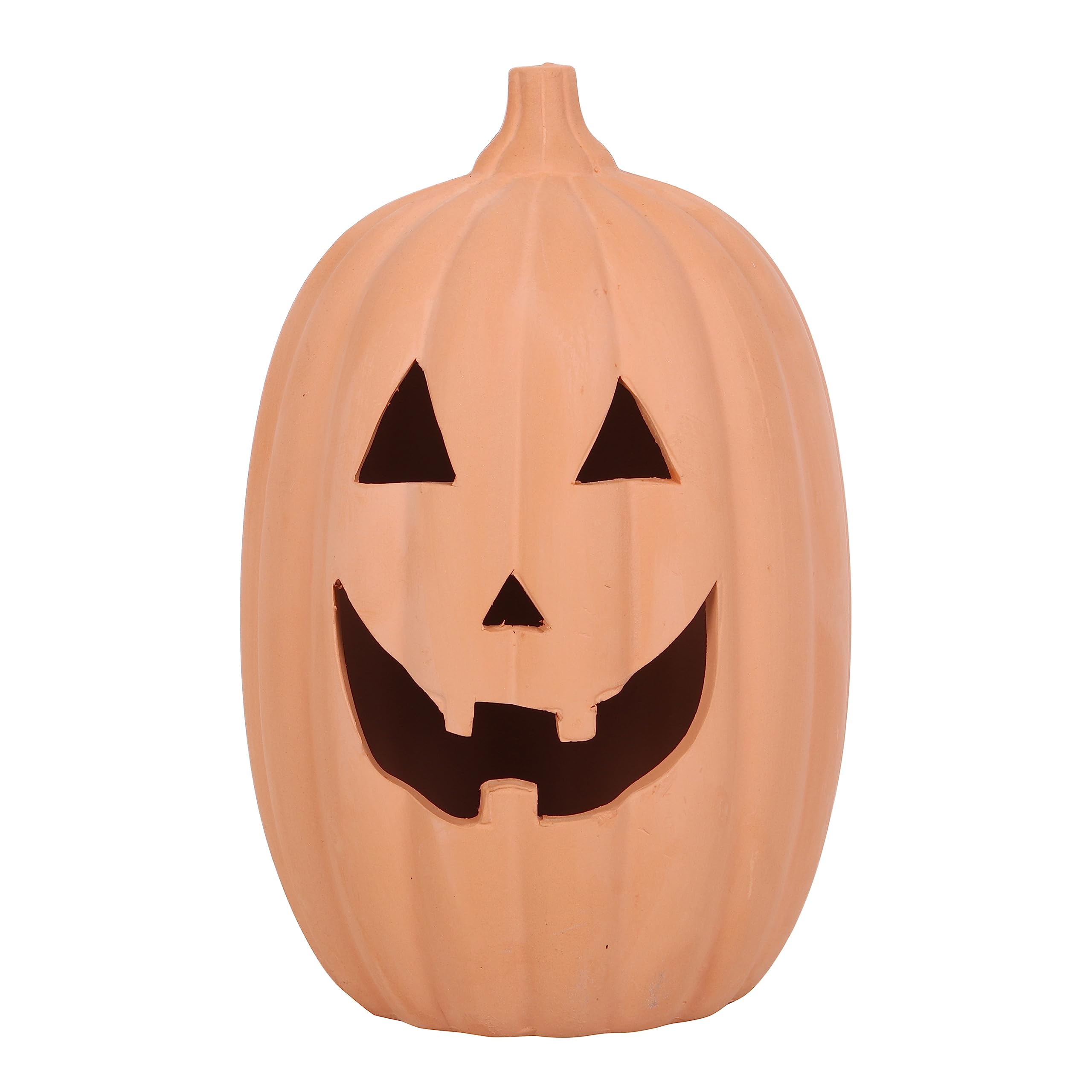 23cm Terracotta Pumpkin Ornament - Halloween Decor with Spooky Glow, Indoor/Outdoor Jack-o-Lantern