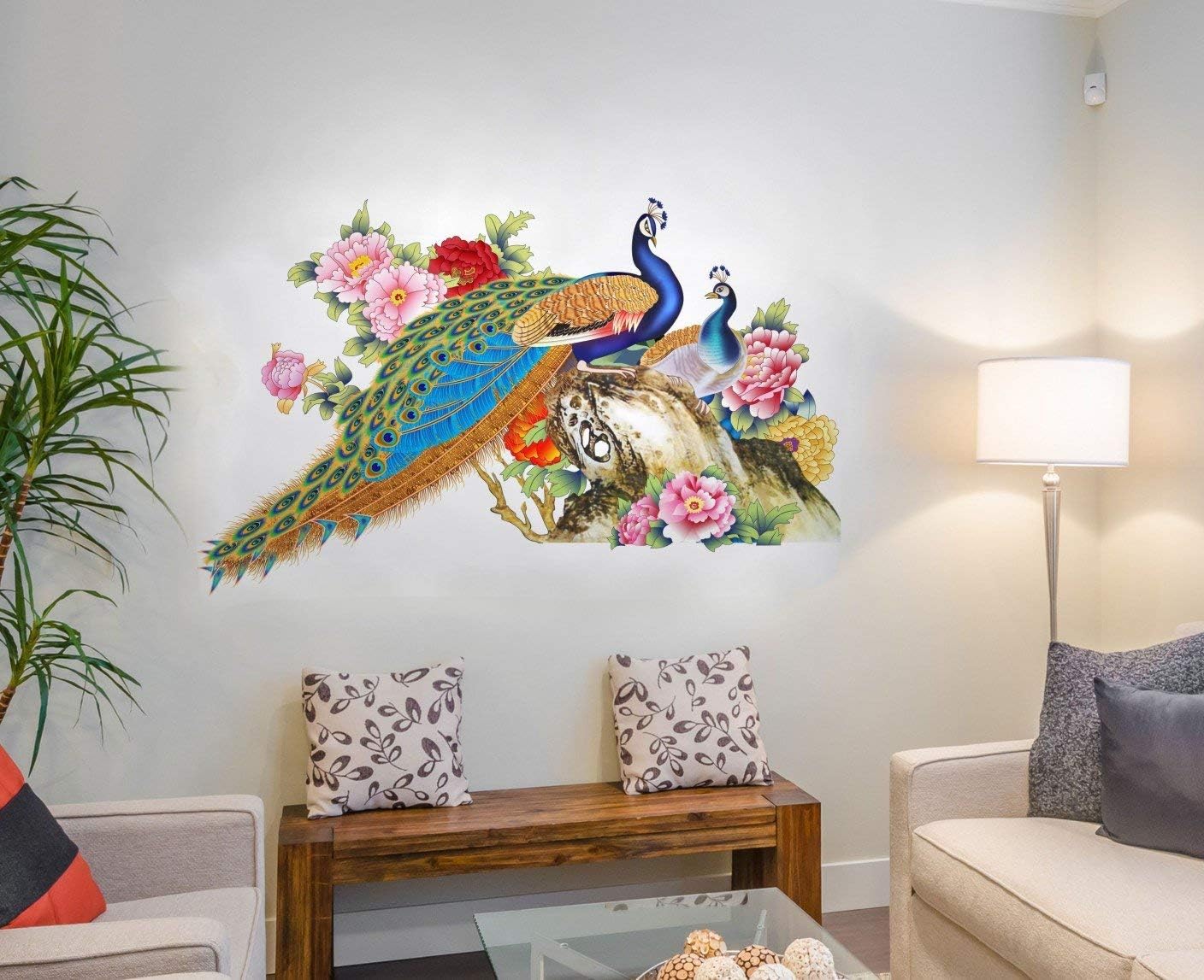 Peacock Birds Nature'' PVC Vinyl Wall Sticker (Multicolour,60 x 90cm)