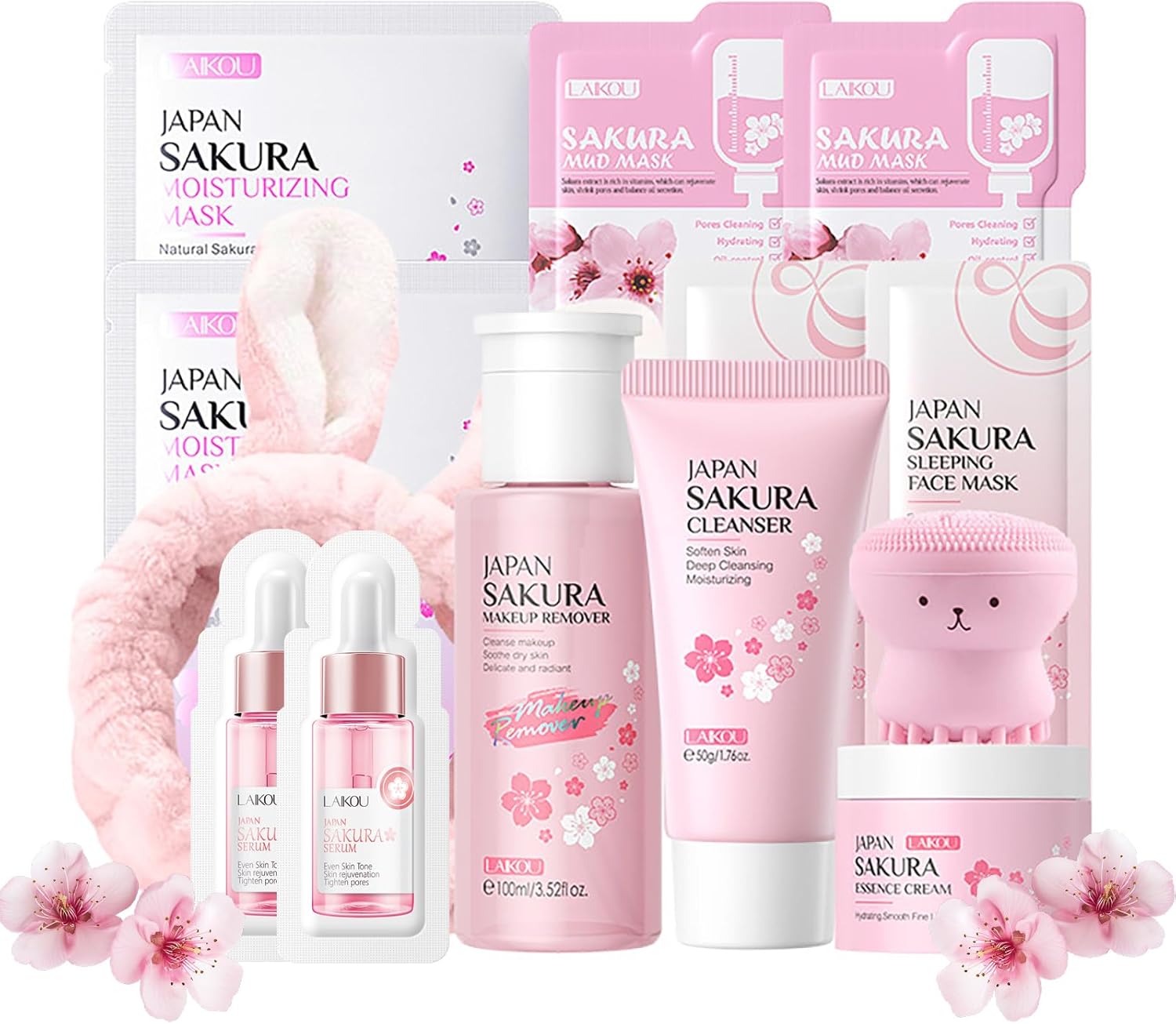 Sakura Skin Care Sets & Kits – JAPAN Sakura Skincare Set – Cleanser, Makeup Remover, Face Serum, Face Cream, Face Mask, Moisturizing Gift Set for Teenage Girls Women – Travel Kit for All Skin Types
