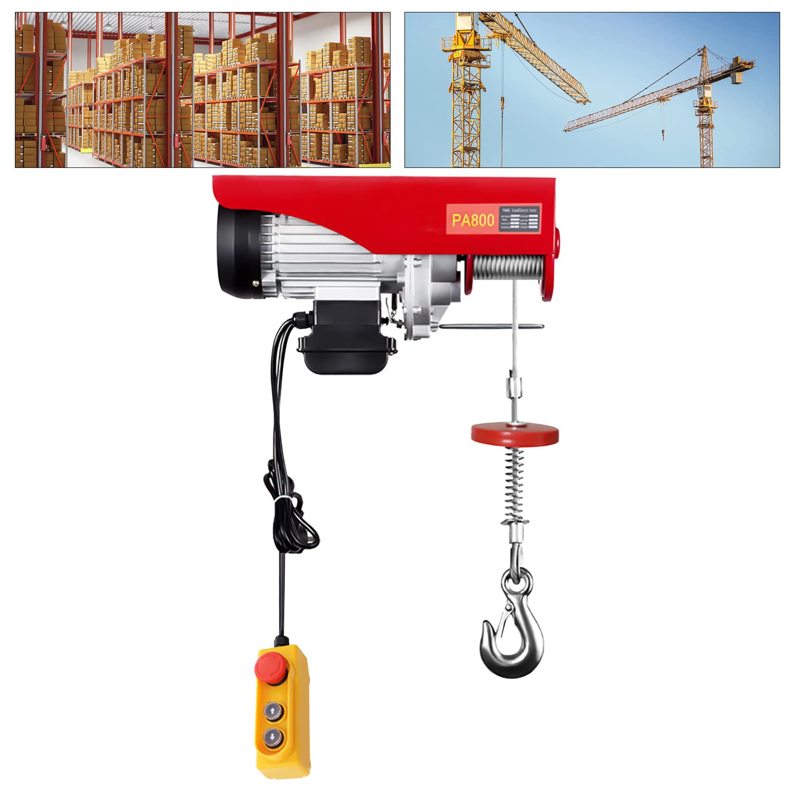 Argani elettrici PA800 Paranco elettrico da 1300 W 800 kg Verricello Strumento di sollevamento per carichi pesanti per officina | Gru a ponte con telecomando Paranco Elettrico da Puleggia