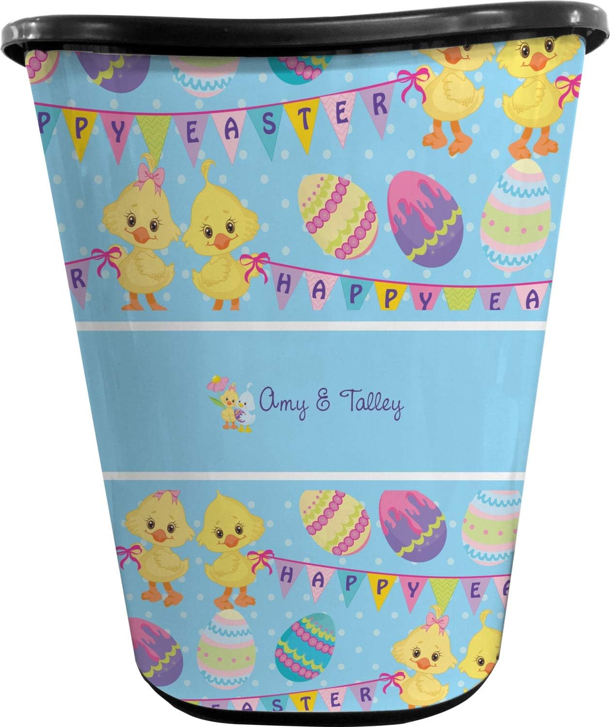 Personalized Happy Easter Waste Basket - Double Sided (Black)