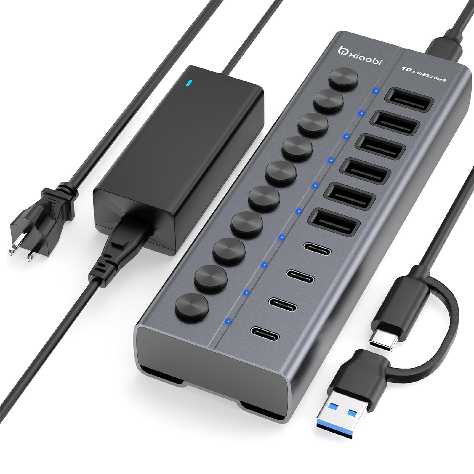 Amazon.com: Powered USB Hub, 10-Port USB C Hub with 6 USB-A 3.2, 4