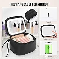 Vista 3 de Relavel Mini bolsa de maquillaje con espejo LED, pequeña bolsa de cosméticos con 3 modos de luz, bolsa de maquillaje portátil recargable con correa