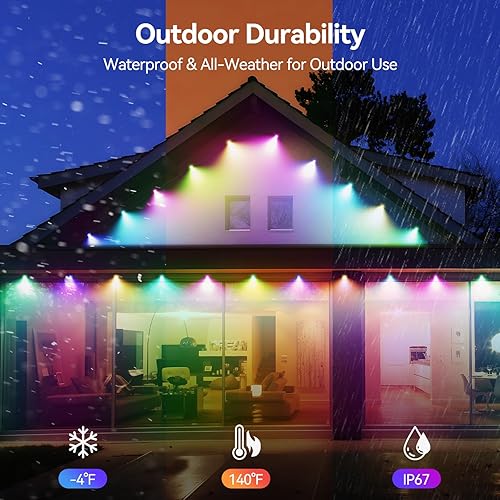 Miniatura 4 de TECKNET Luces permanentes para exteriores de 100 pies, luces LED RGBIC inteligentes de Navidad, modos preestablecidosbricolaje, sincronización de