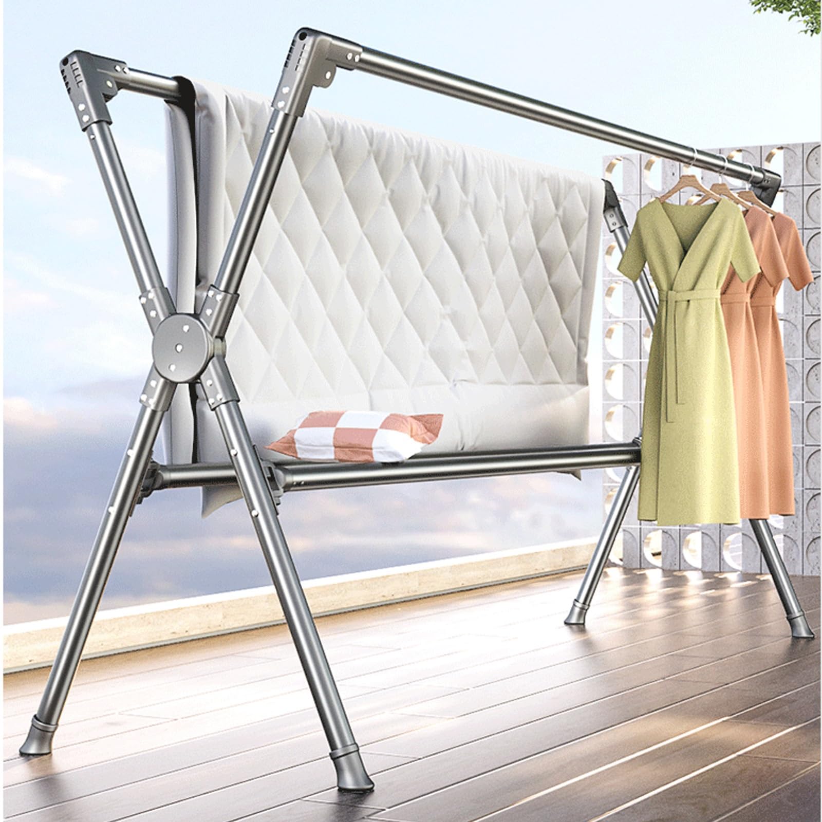 Tendedero de aluminio, Tendedero de ropa portátil plegable que ahorra espacio, Tendedero de secado de doble poste, para secar ropa, toallas, ropa de cama, Tendedero de ropa al aire libre, Tendedero