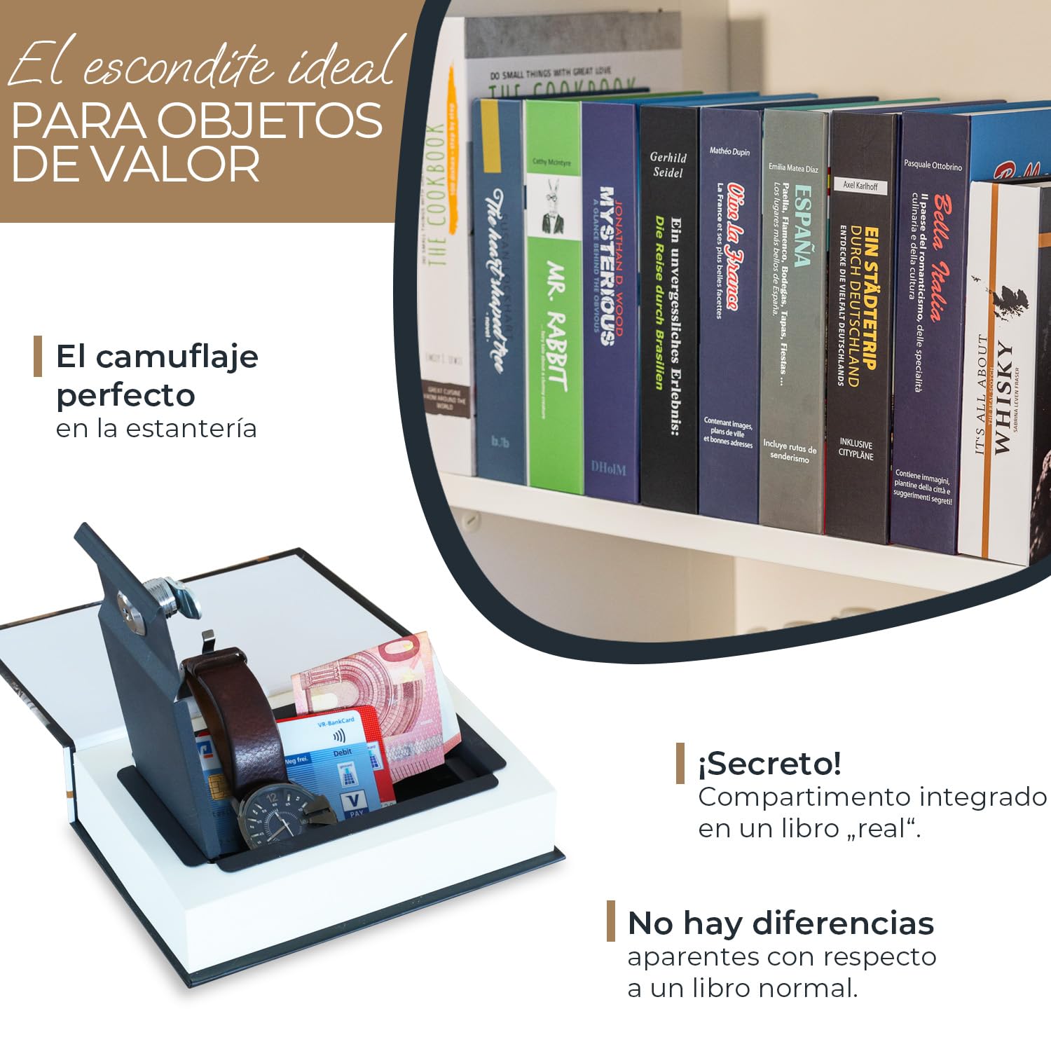 HMF 80701 Caja de libro, caja de caudales con camuflaje de libro con paginas de papel, "Whisky", 18,7 x 13 x 4,2 cm