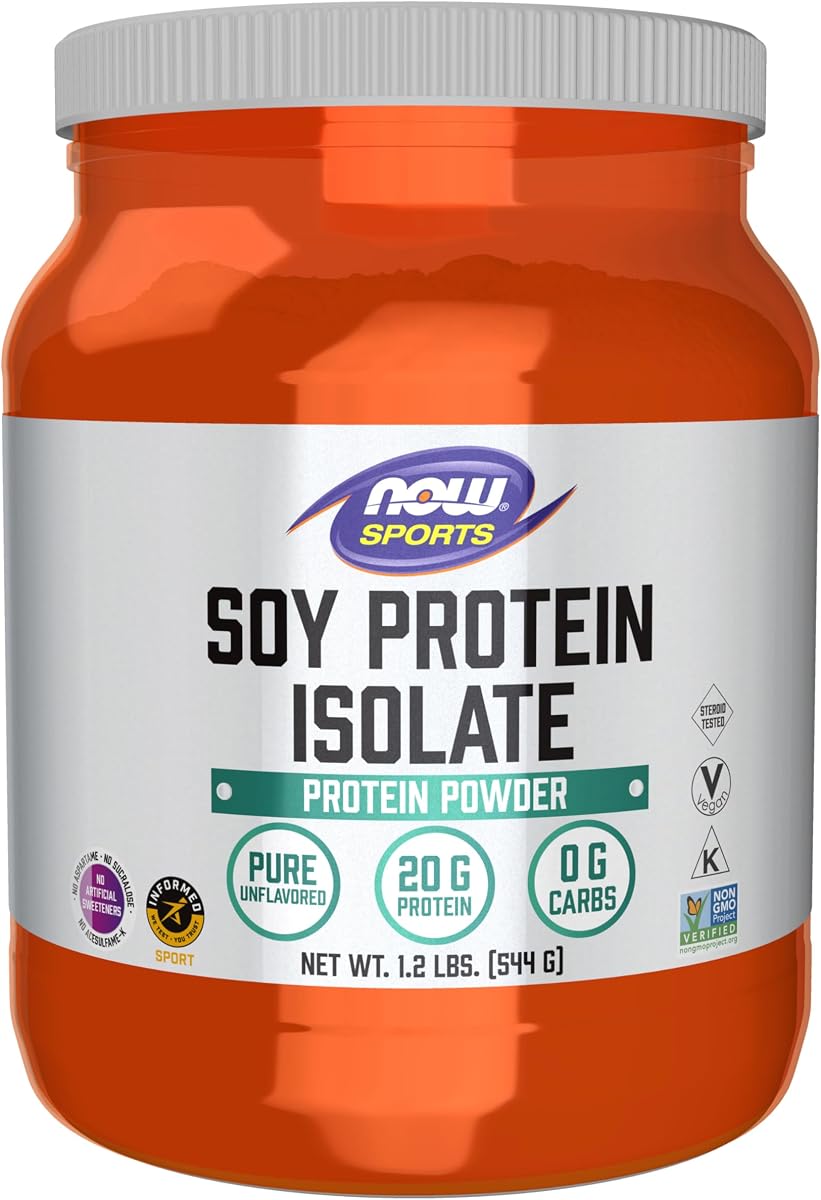 Sports Nutrition, Soy Protein Isolate 20 G, 0 Carbs, Unflavored Powder, 1.2-Pound