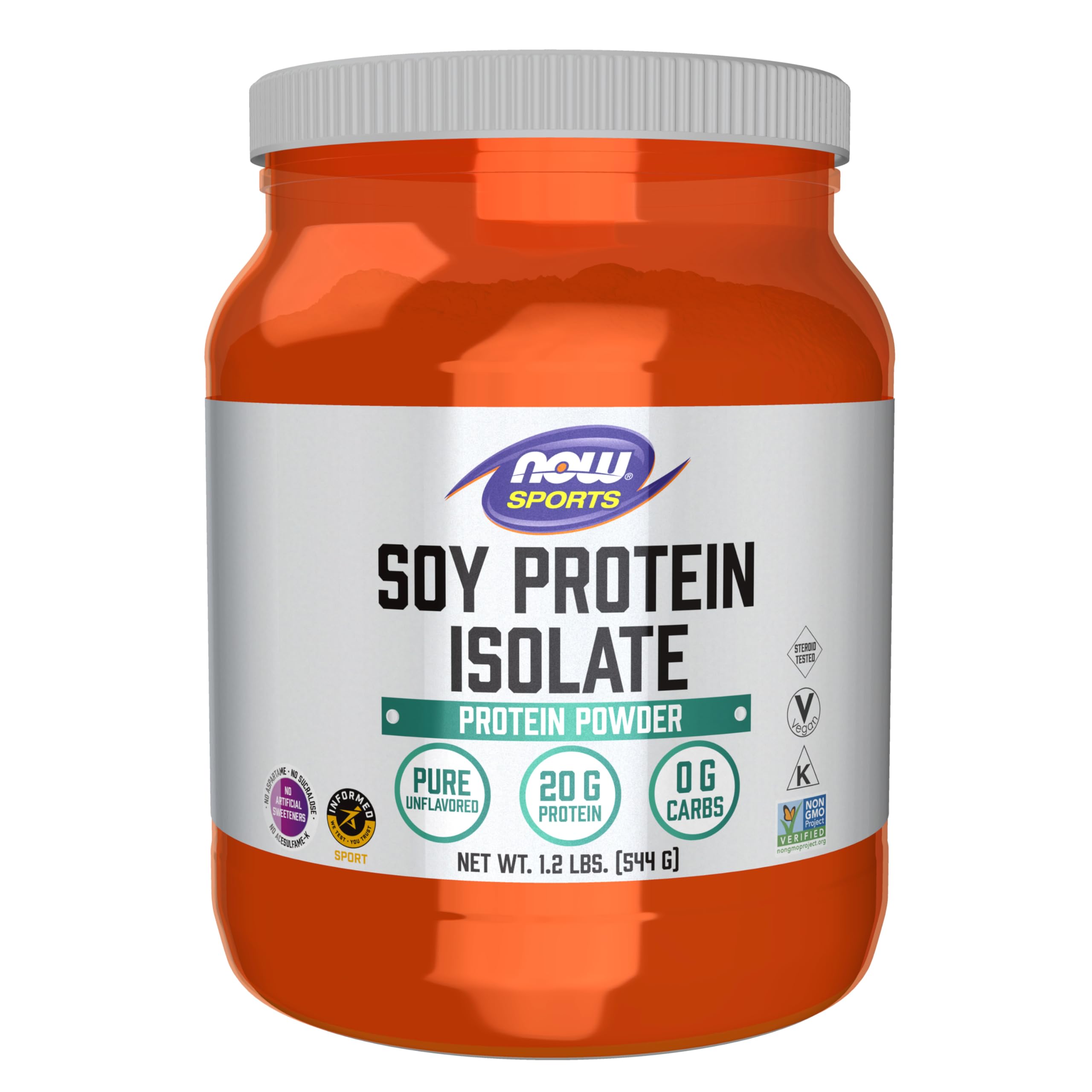 NOW Foods Sports Nutrition, Soy Protein Isolate 20 G, 0 Carbs, Unflavored Powder, 1.2-Pound