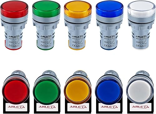 ARLETA 10pcs ahorro de energía LED indicador luz voltaje 12V24V110V corriente 20mA agujero de montaje tamaño 0.866 in (78 pulgadas) verde amarillo