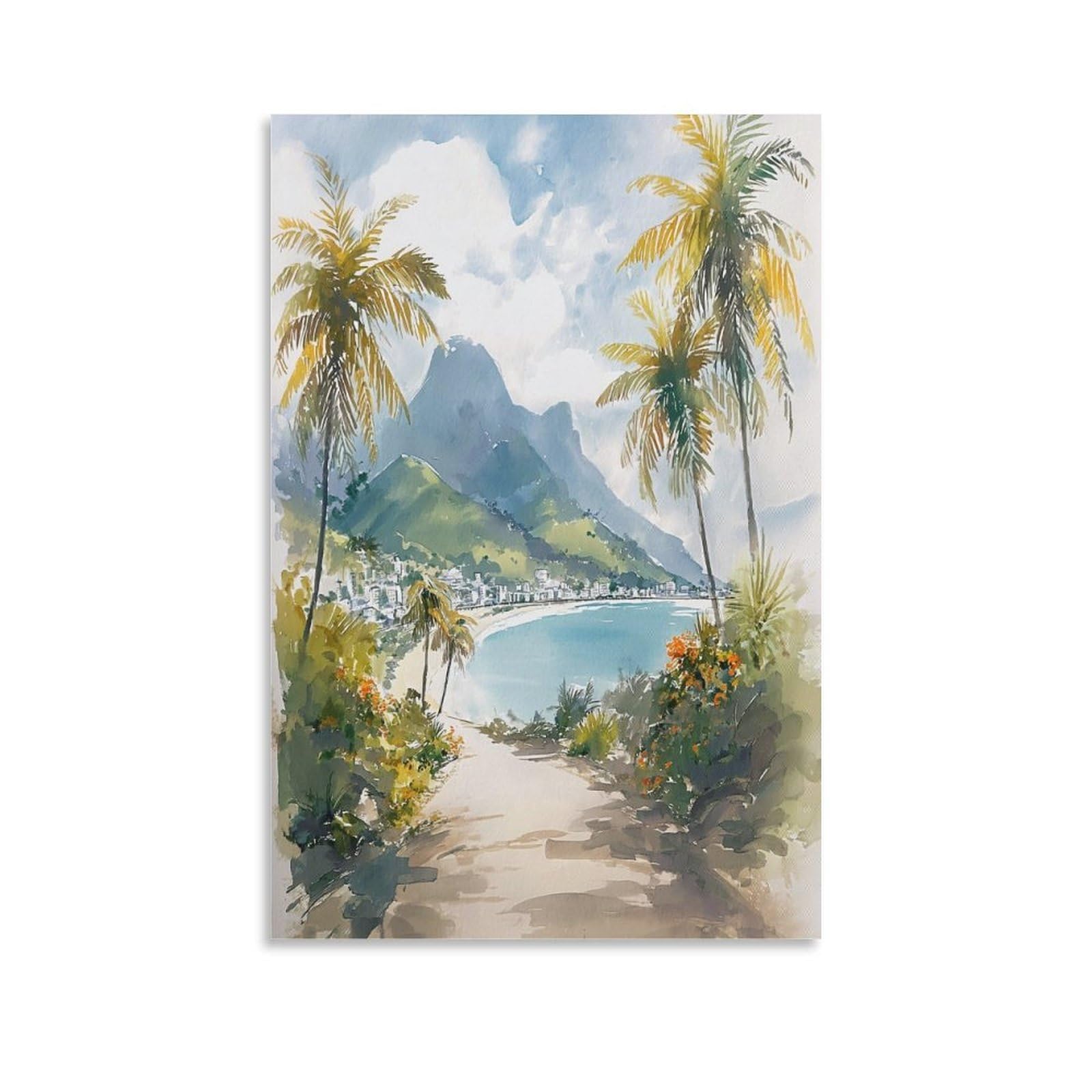 XWYMXZ Jamaica Watercolor Painting Caribbean Travel Poster 20x30inch(50x75cm) Vintage Watercolor Canvas Art