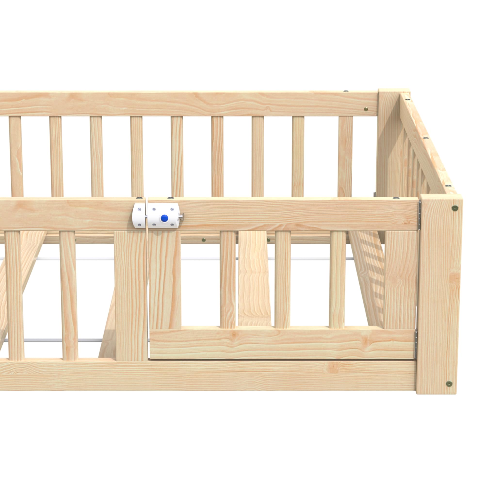 Cama infantil 90 x 200 cm, forma de chimenea, cama de casa con protección anticaída y somier, valla abierta, cama Montessori, madera de pino, sin colchón (natural)