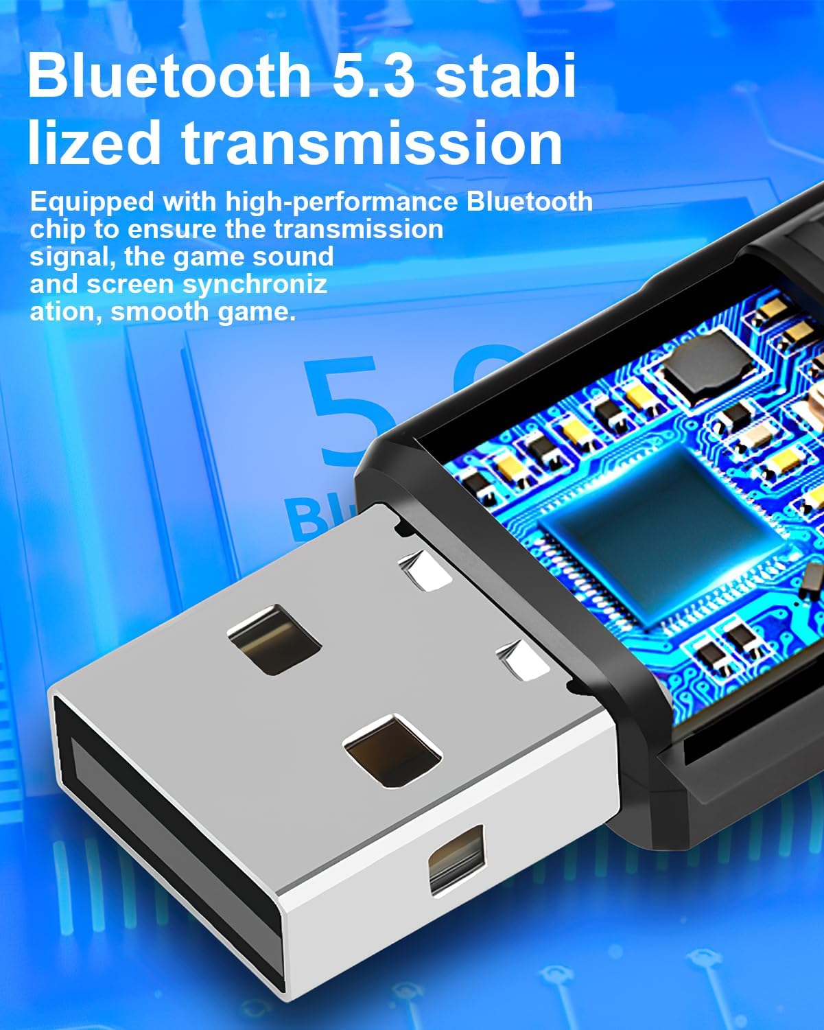 USB Bluetooth 5.3 Adaptador para PS5/PS4/PC/Switch, 3 Mbit/S Baja Latencia Adaptador Bluetooth 5.3 Receptor Transmisor De Audio USB para Macos/Windows/Altavoces/Auriculares, Plug and Play