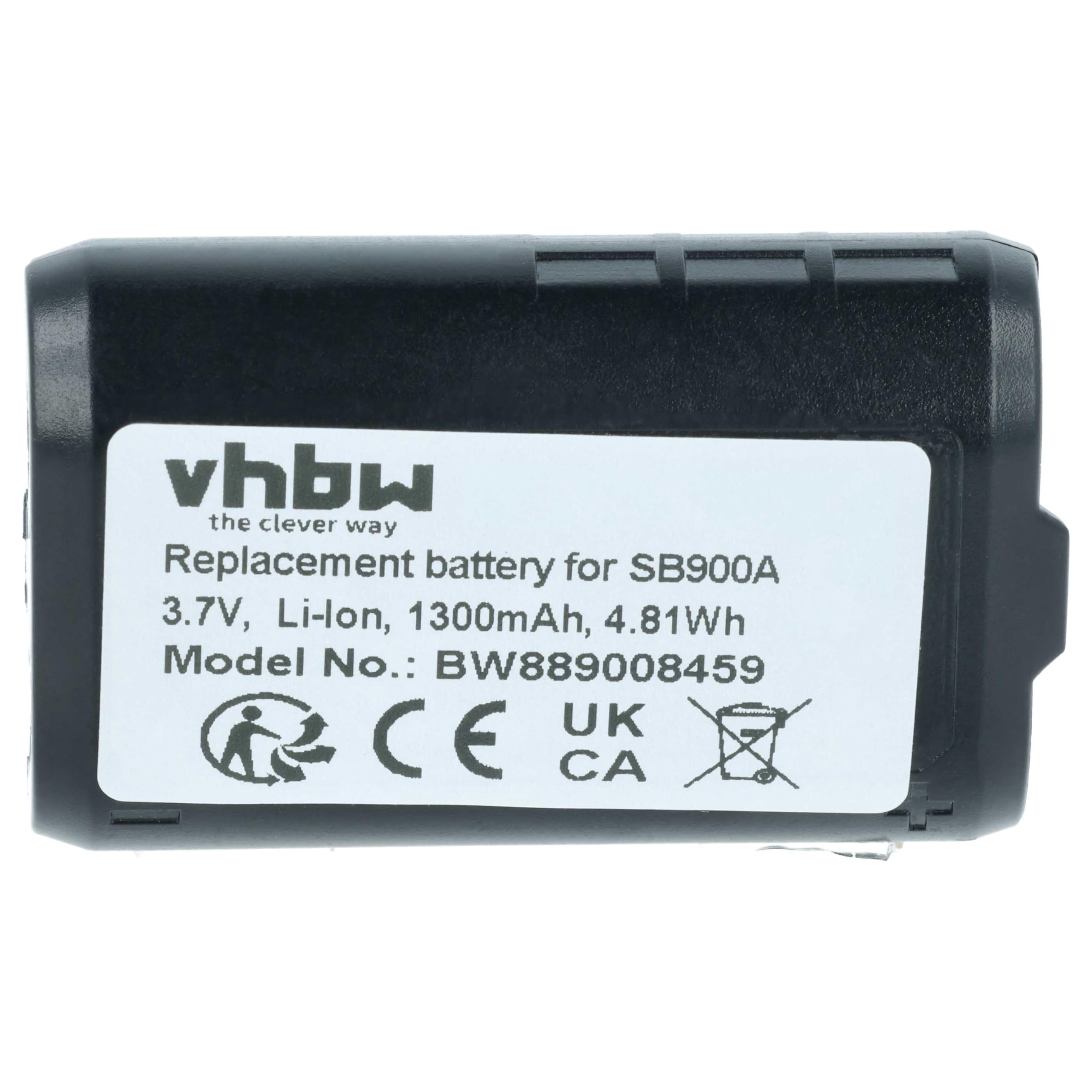 vhbw Batería reemplaza Shure SB900A, SB900B, SB900C, 95A42465, SB900 para Sistema Radio, transmisor Digital (1300 mAh, 3,7 V, Li-Ion)