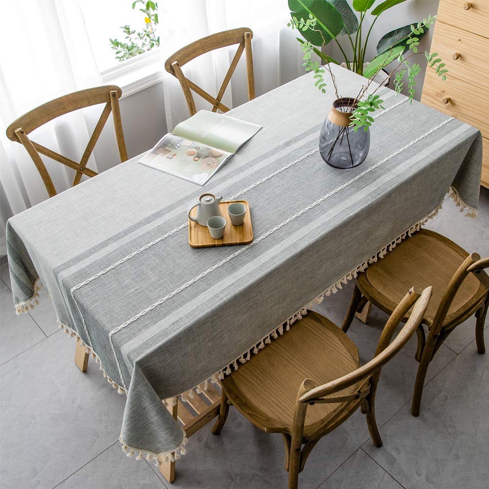 ACMER Nappe 140x180cm, Nappe Cuisine, Anti Tache Tissu, Facile à Nettoyer, pour Décoration de Table de Cuisine - Gris Clair