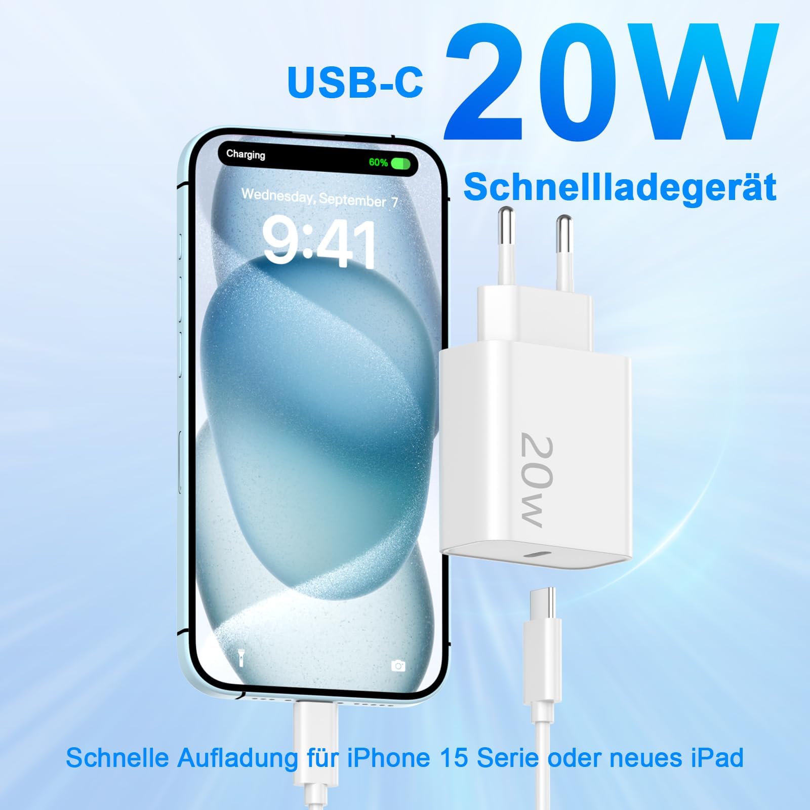 iPhone 17 16 Chargeur, 4-Pack [Apple MFi Certifié ] 20W USB C Chargeur Rapide et 2M Cable Charge Secteur Mural Adaptateur Alimentation pour iPhone 17/17 Pro Max/Air/16/16e/16 15 Plus/16 15 Pro Max/15