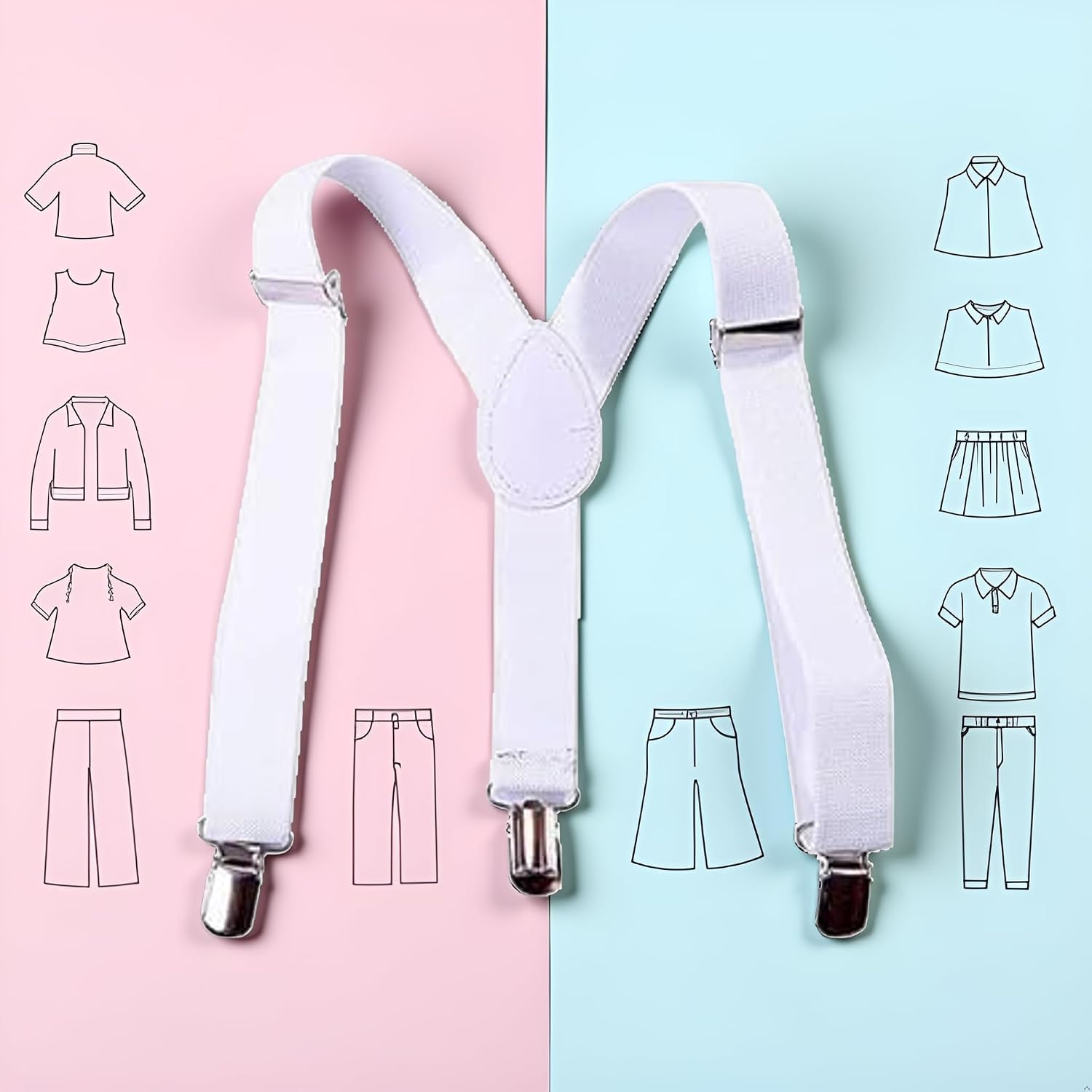White Child Girls Boys Suspenders Braces,Kids Y-Back Adjustable Elastic Suspenders with Metal Clips for Boys Girls, for Adjustable - Elastic Y Shape Suspender