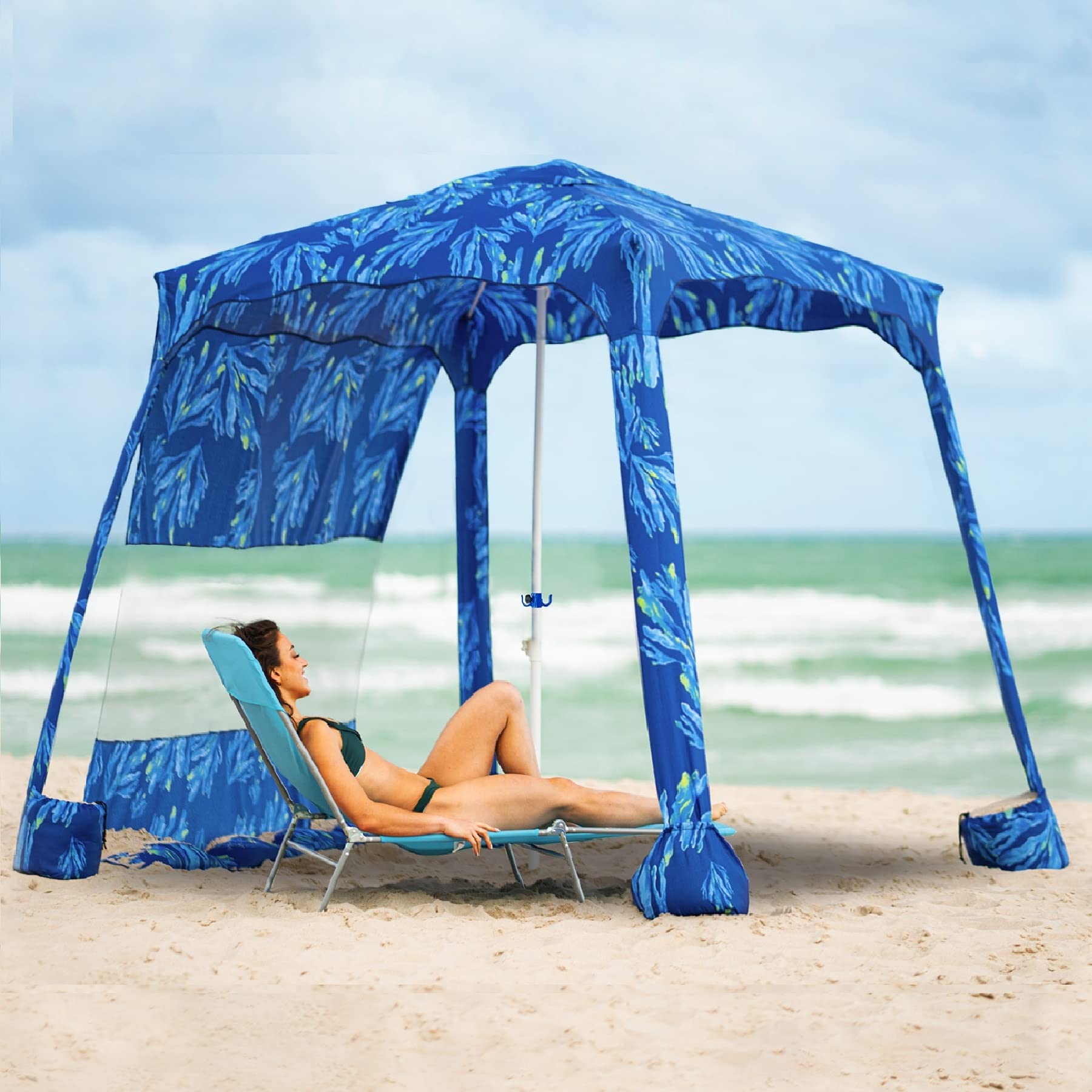 AMMSUN Beach Cabana,6.2'×6.2' Beach Canopy,Easy Set up and Take Down,Cool Cabana Beach Tent with Sand Pockets,Instant Sun Shelter with Privacy Sunwall,Blue - colors not vary