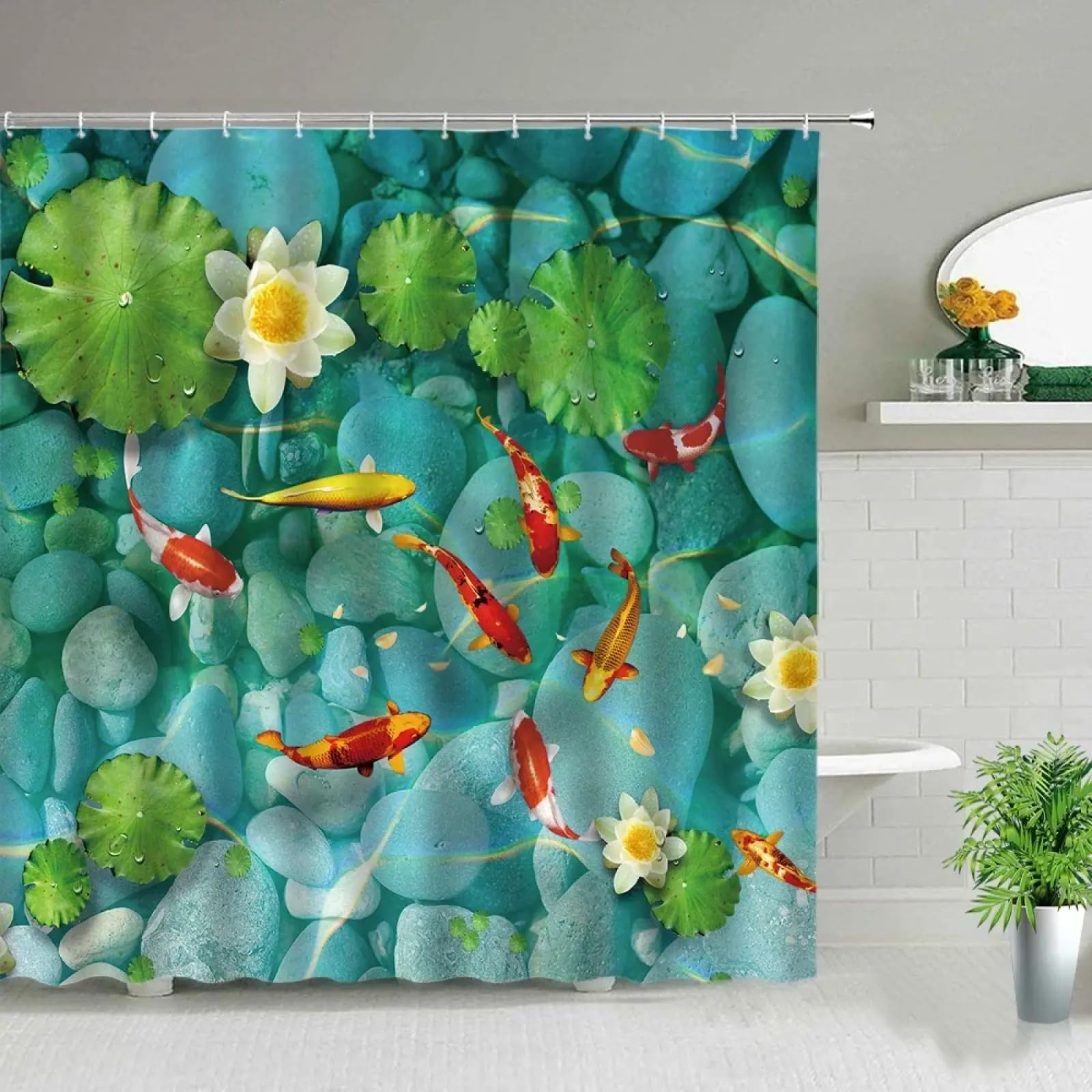 Rideau de douche poisson koi rideau suspendu imperméable style chinois moderne 135x187
